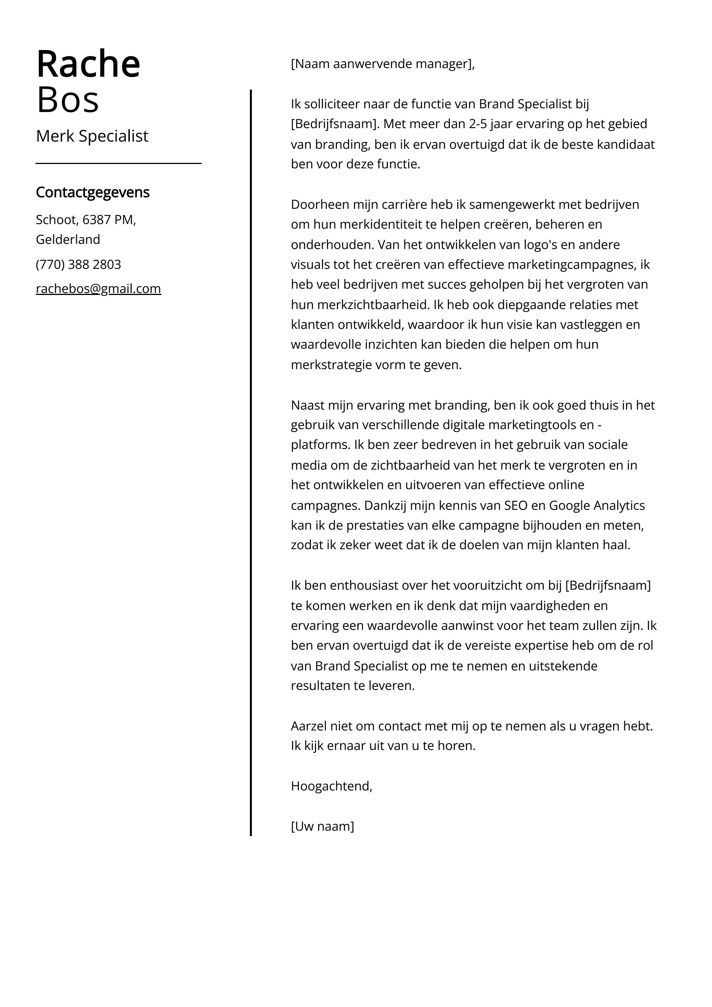 Voorbeeld sollicitatiebrief Merkspecialist