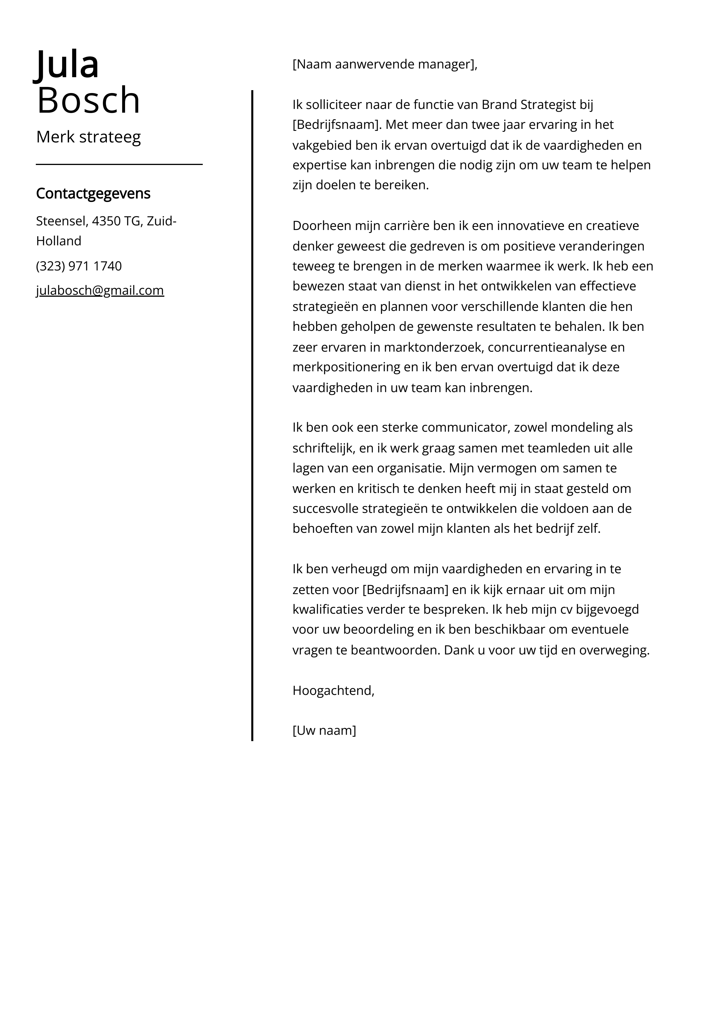 Merk strateeg Sollicitatiebrief Voorbeeld