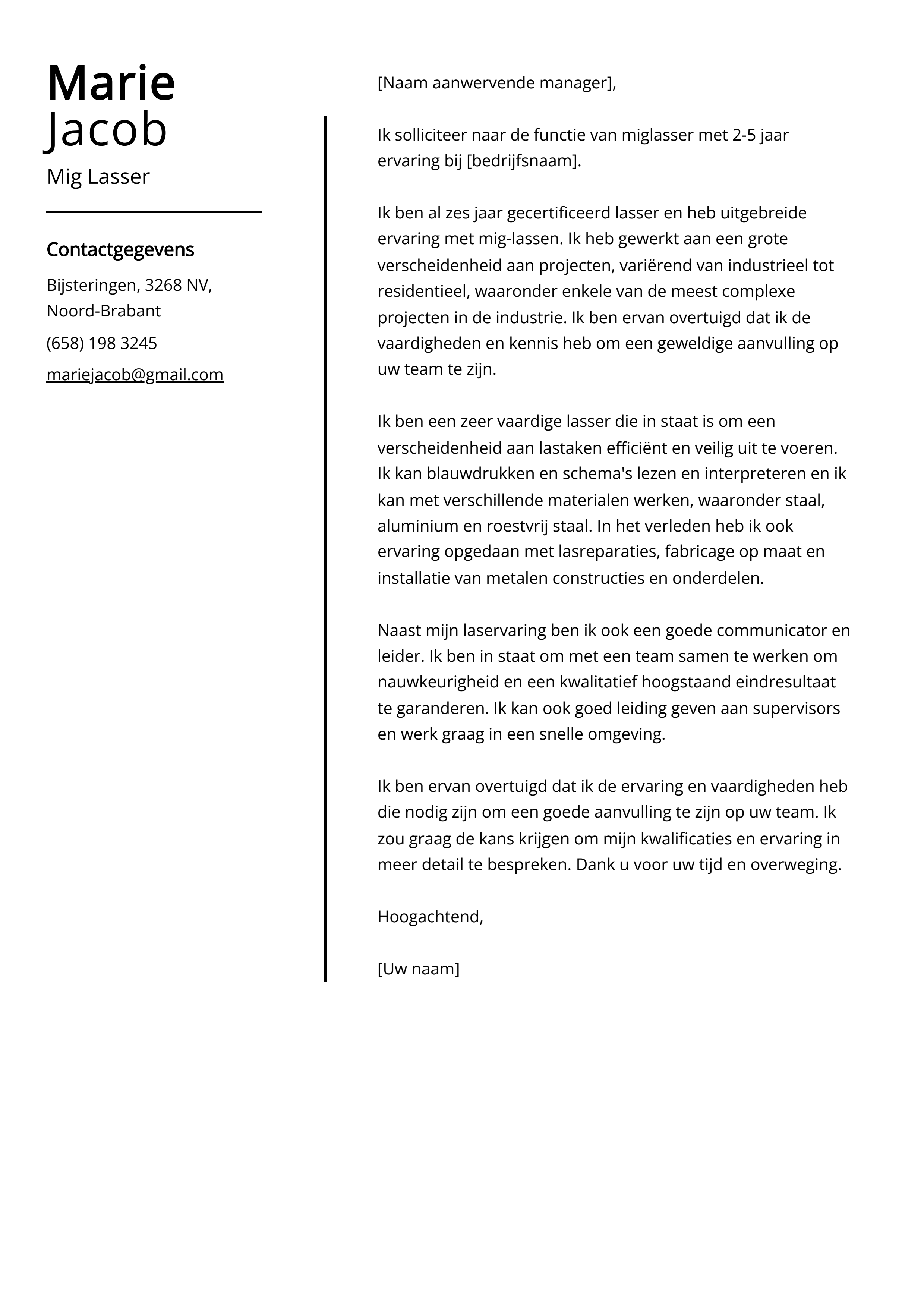 Mig Lasser sollicitatiebrief voorbeeld