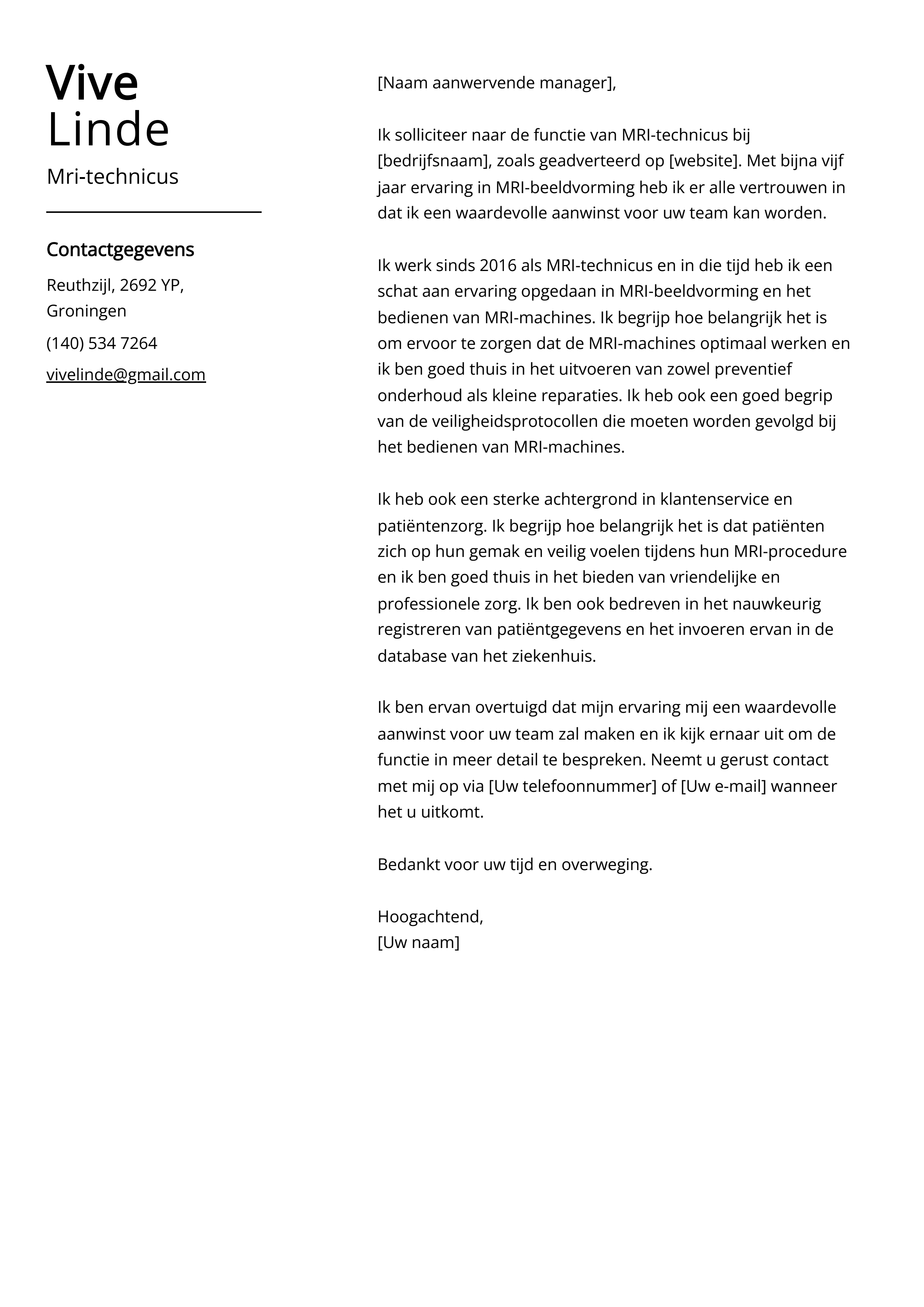 Mri-technicus motivatiebrief voorbeeld