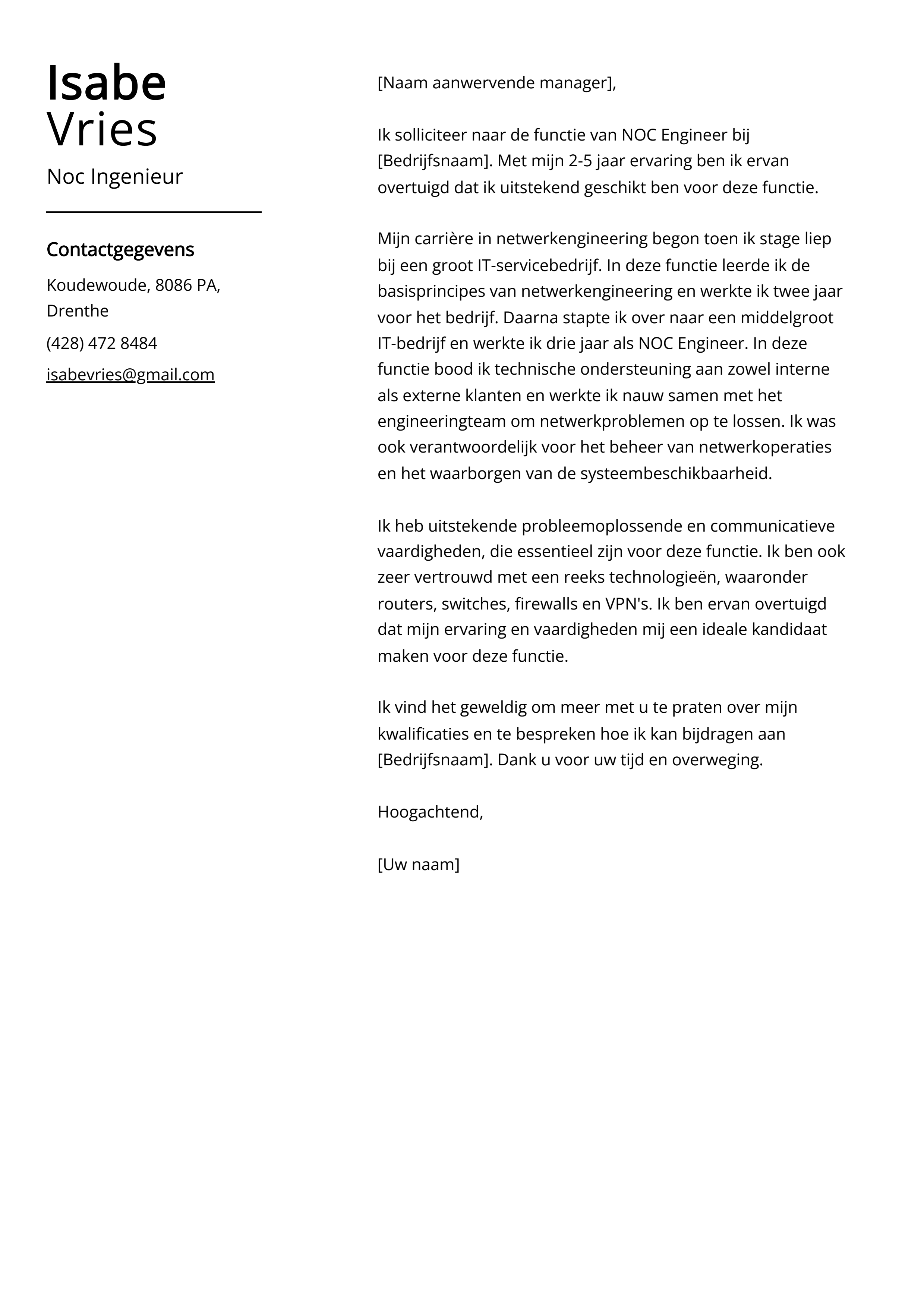 Noc Ingenieur Sollicitatiebrief Voorbeeld