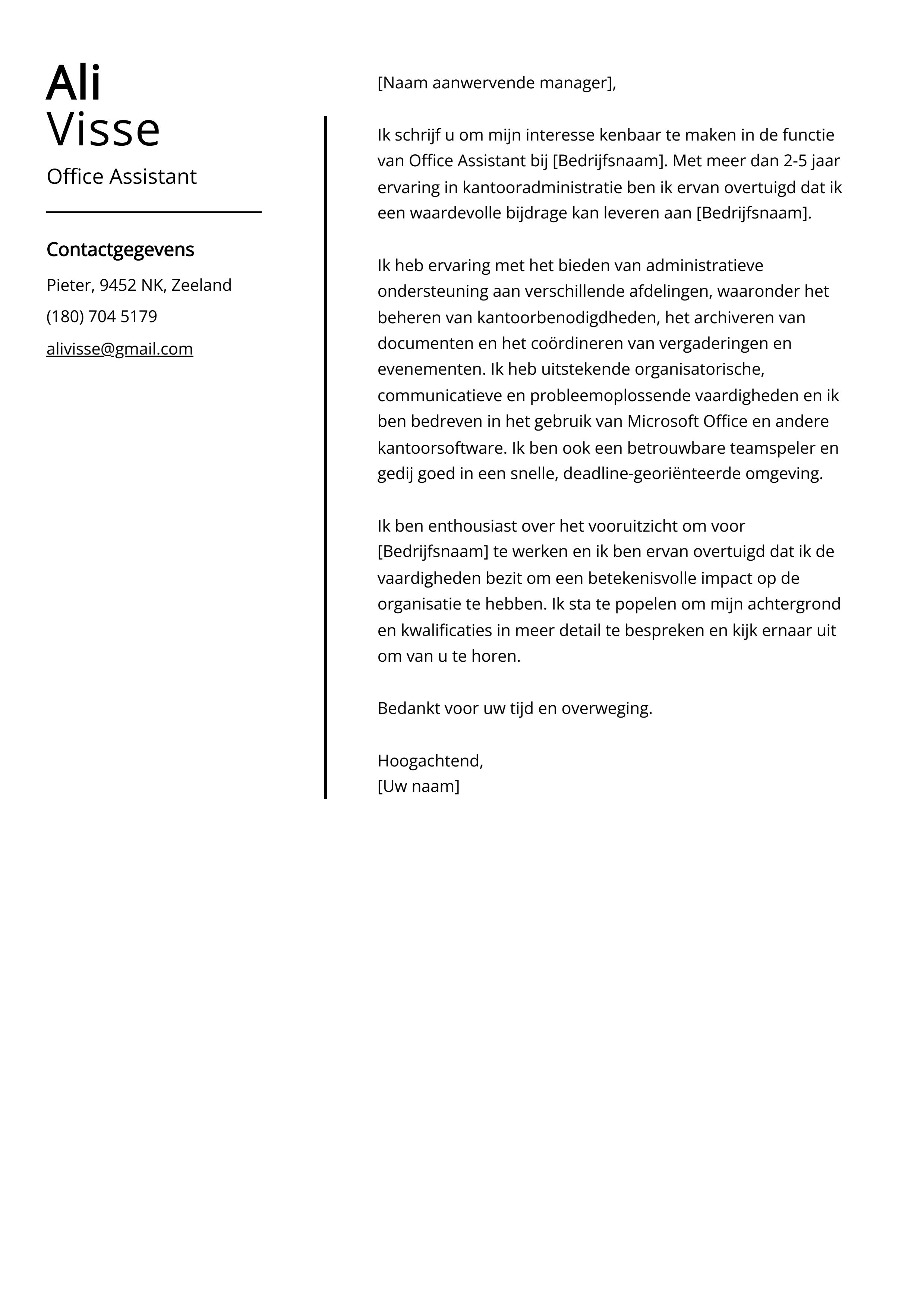 Office Assistant Voorbeeld sollicitatiebrief