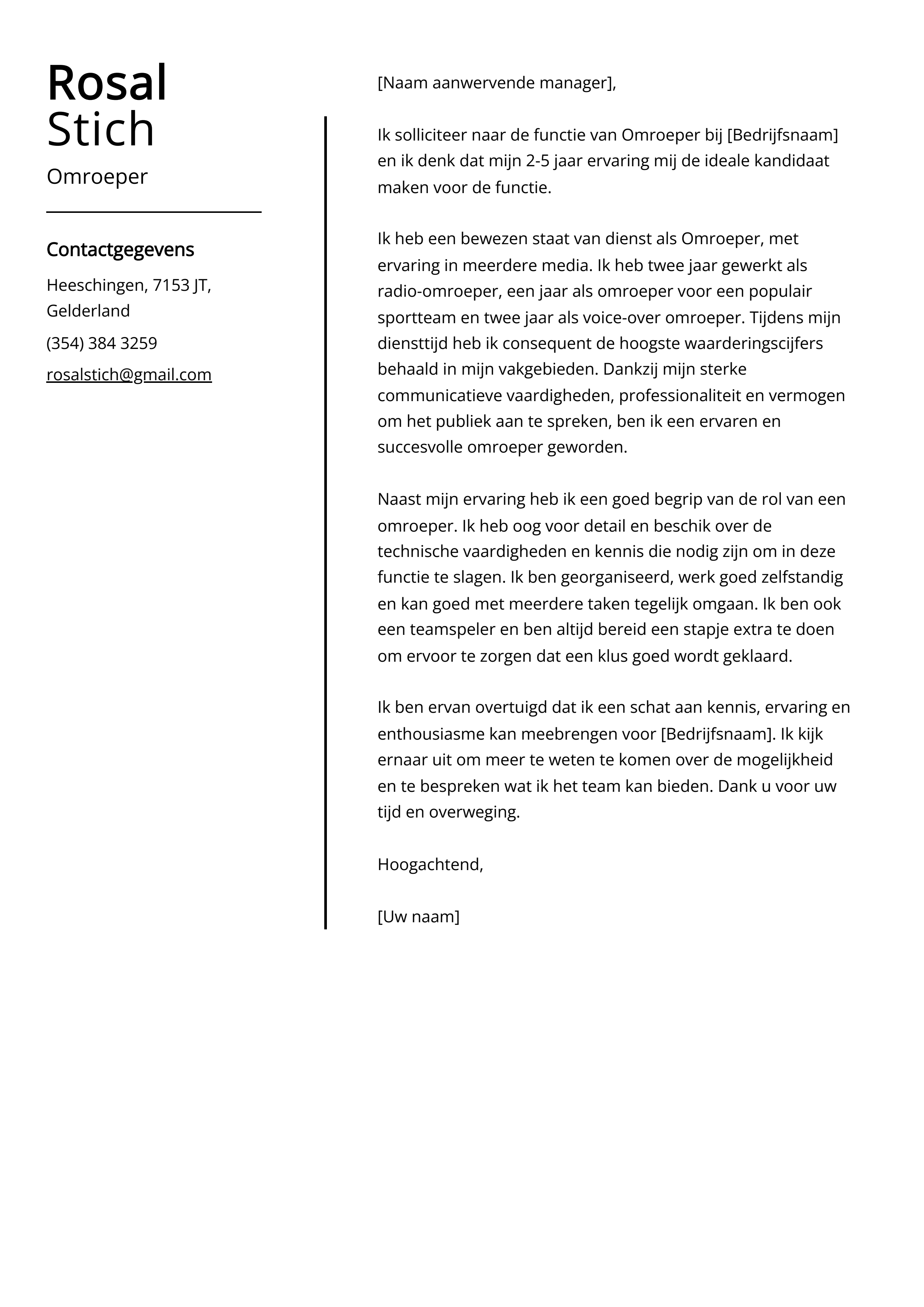 Omroeper Sollicitatiebrief Voorbeeld