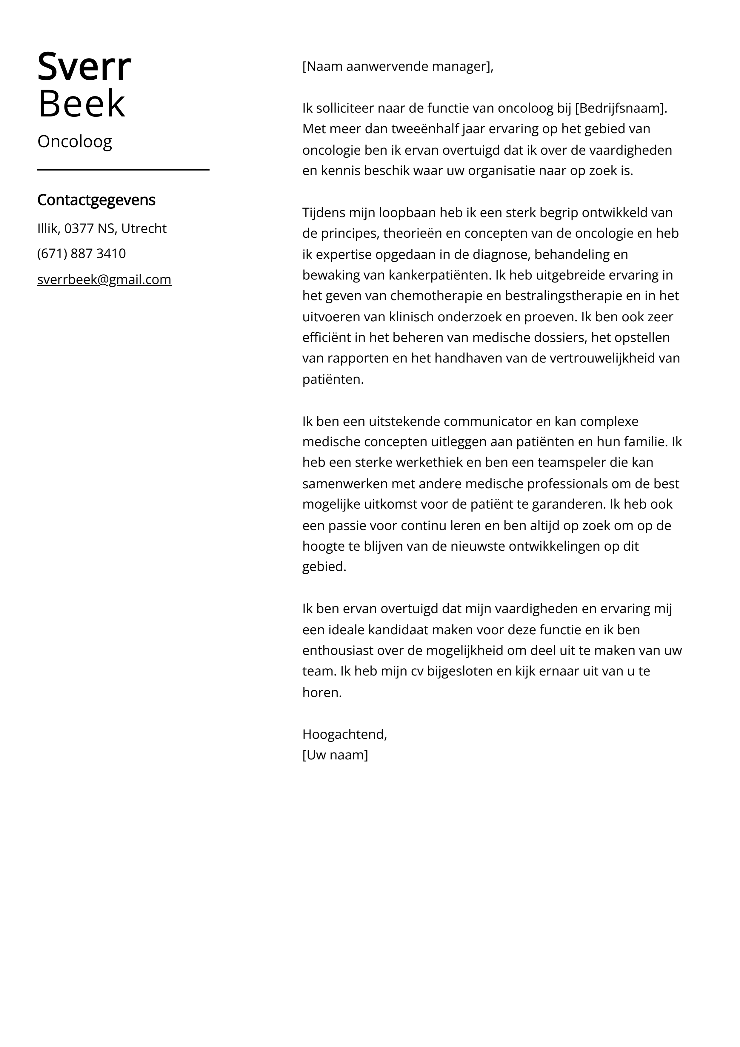 Oncoloog Sollicitatiebrief Voorbeeld