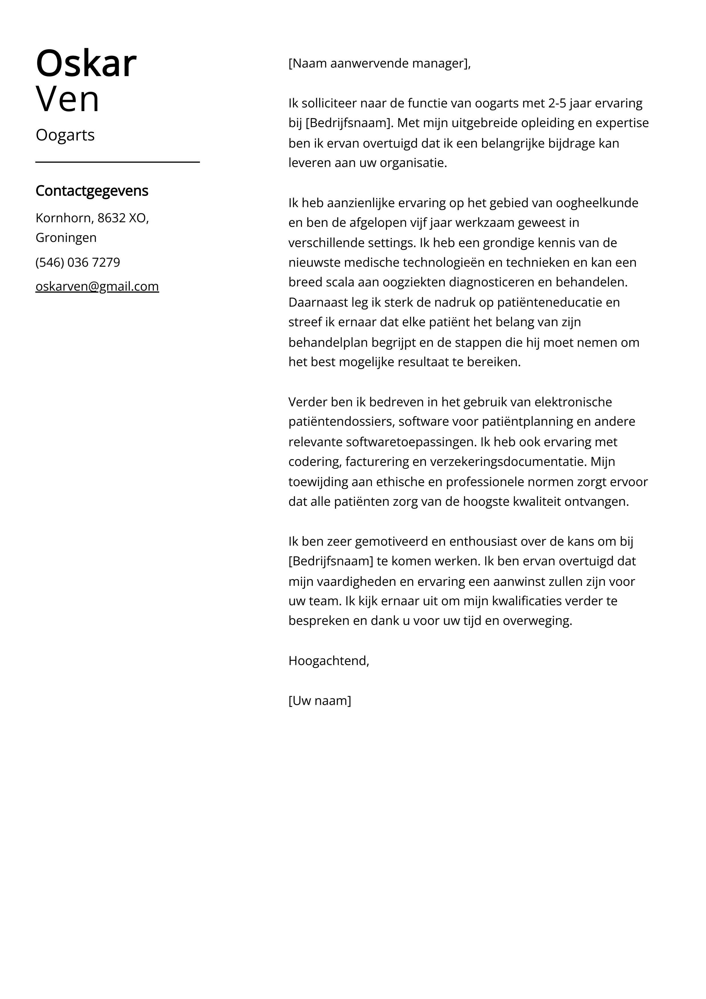 Oogarts Sollicitatiebrief Voorbeeld