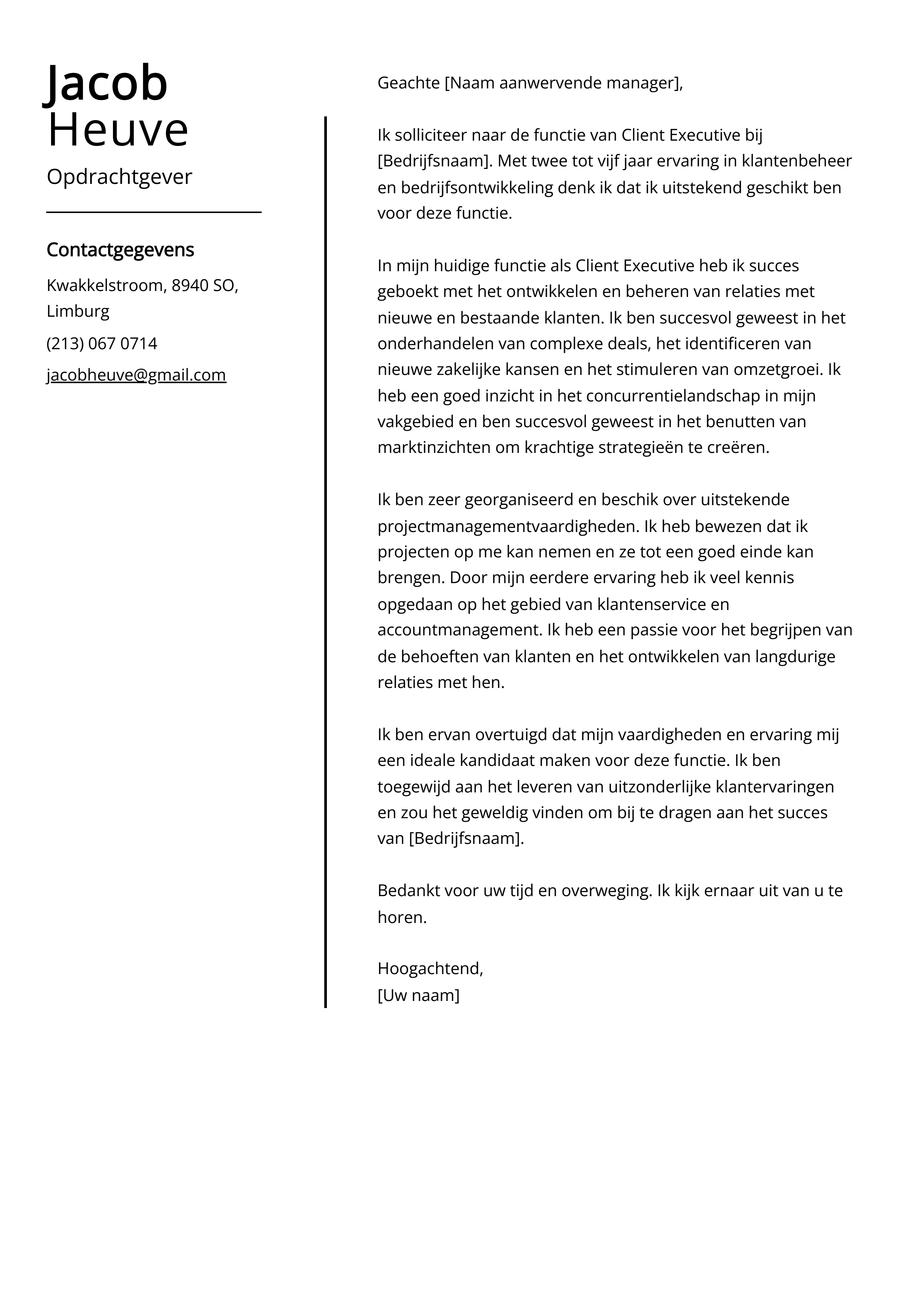 Opdrachtgever Cover Letter Voorbeeld