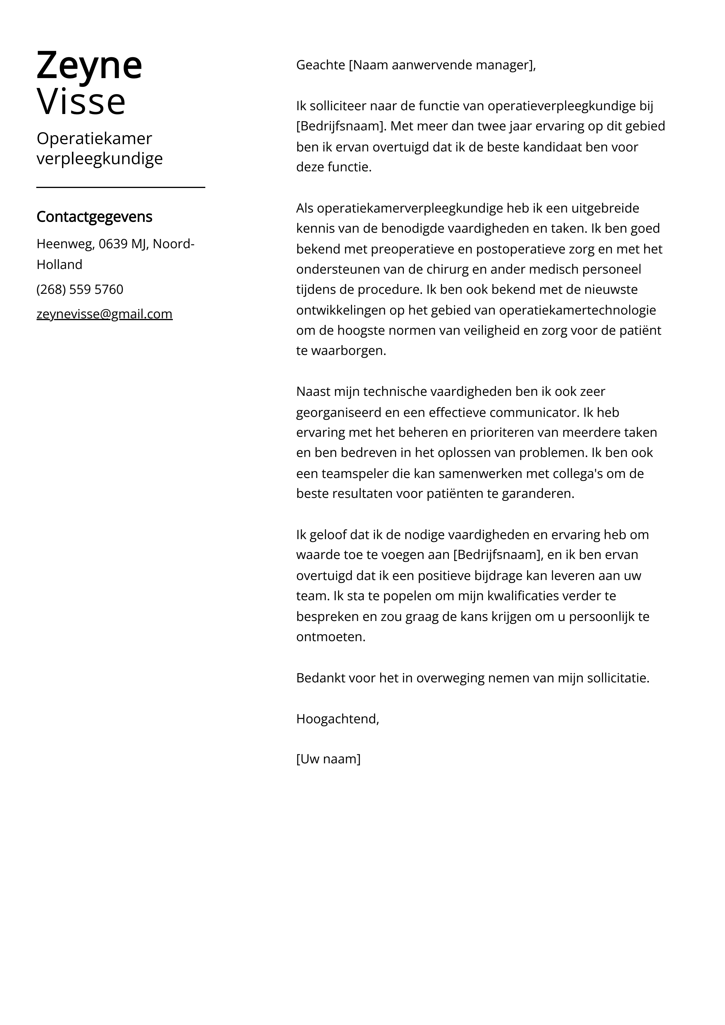 Operatiekamer verpleegkundige motivatiebrief voorbeeld