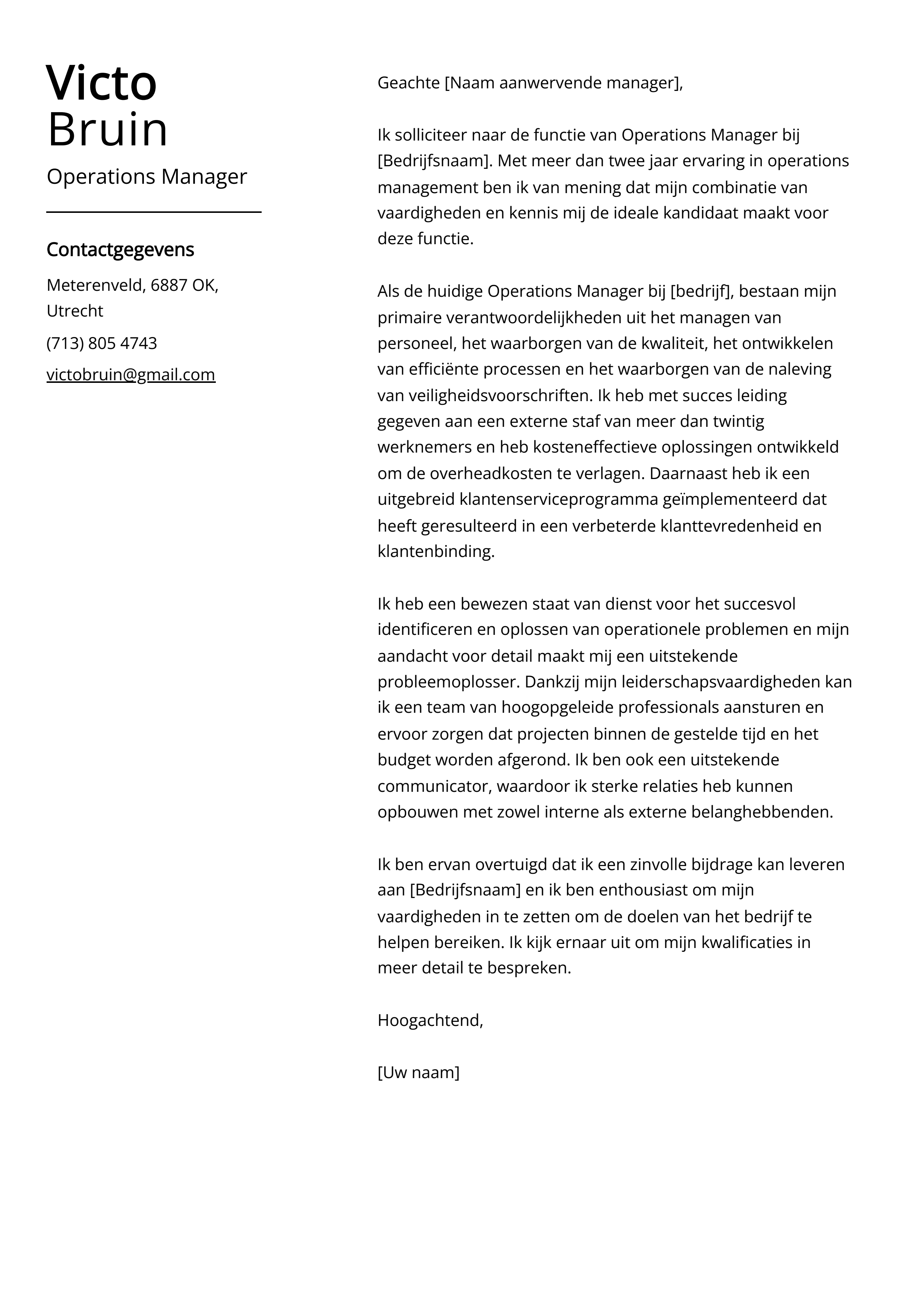 Operations Manager Voorbeeld sollicitatiebrief