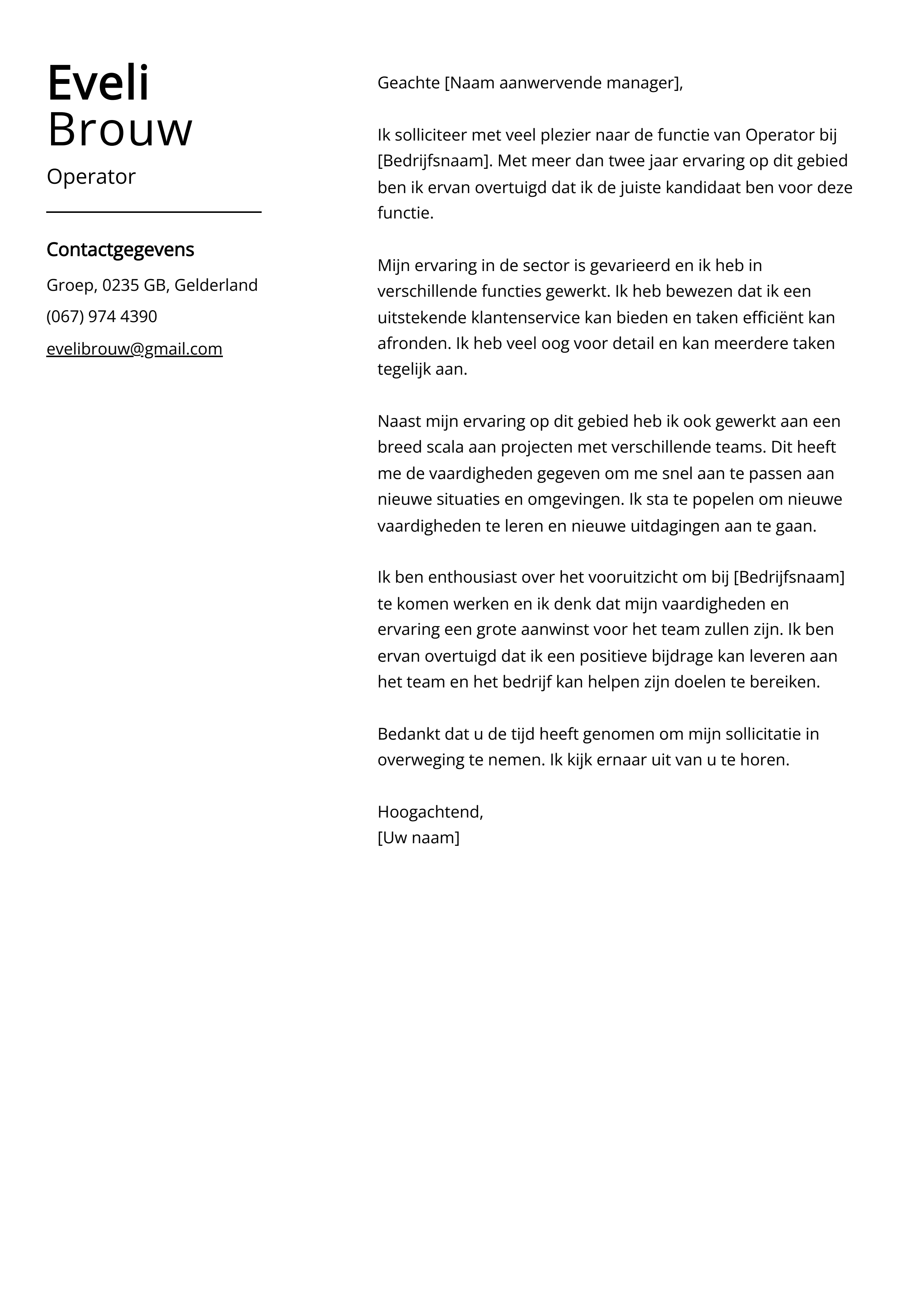 Operator Voorbeeld sollicitatiebrief