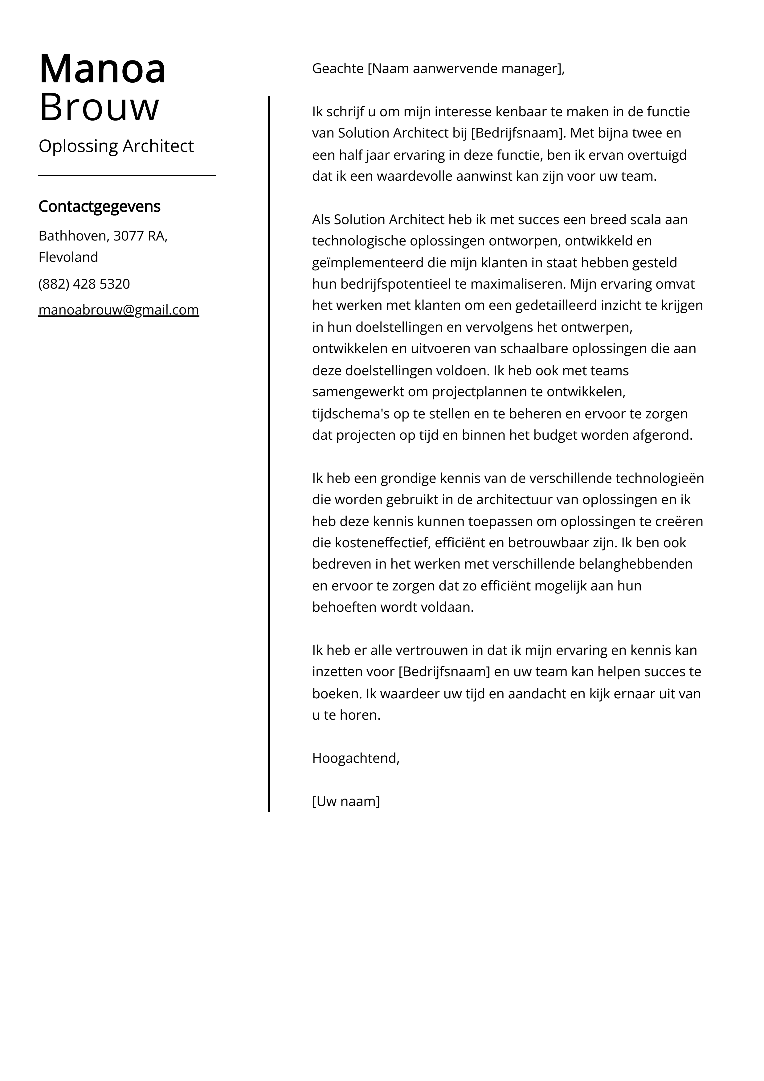 Voorbeeld sollicitatiebrief Oplossing Architect