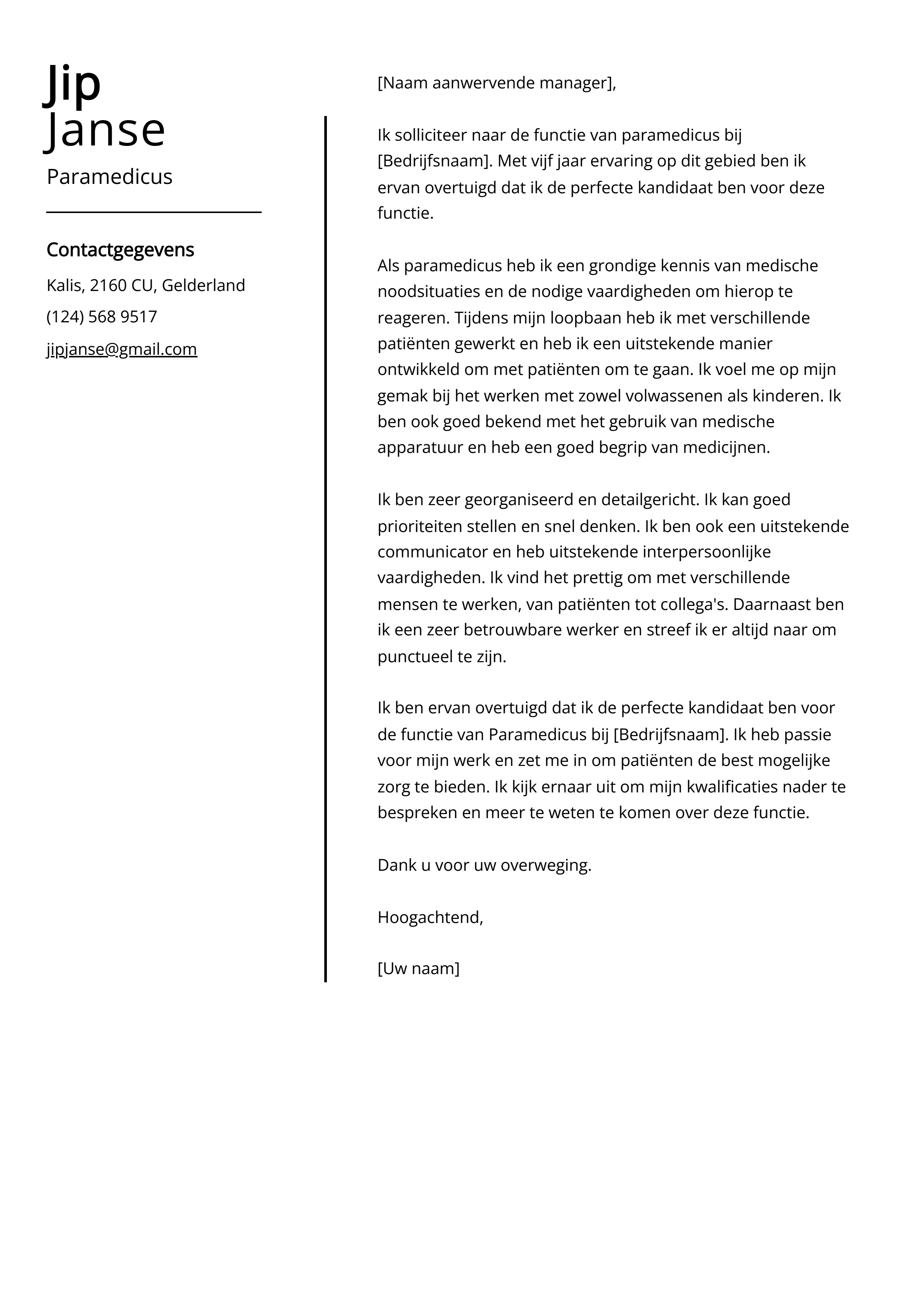 Paramedicus ons sollicitatiebrief voorbeeld