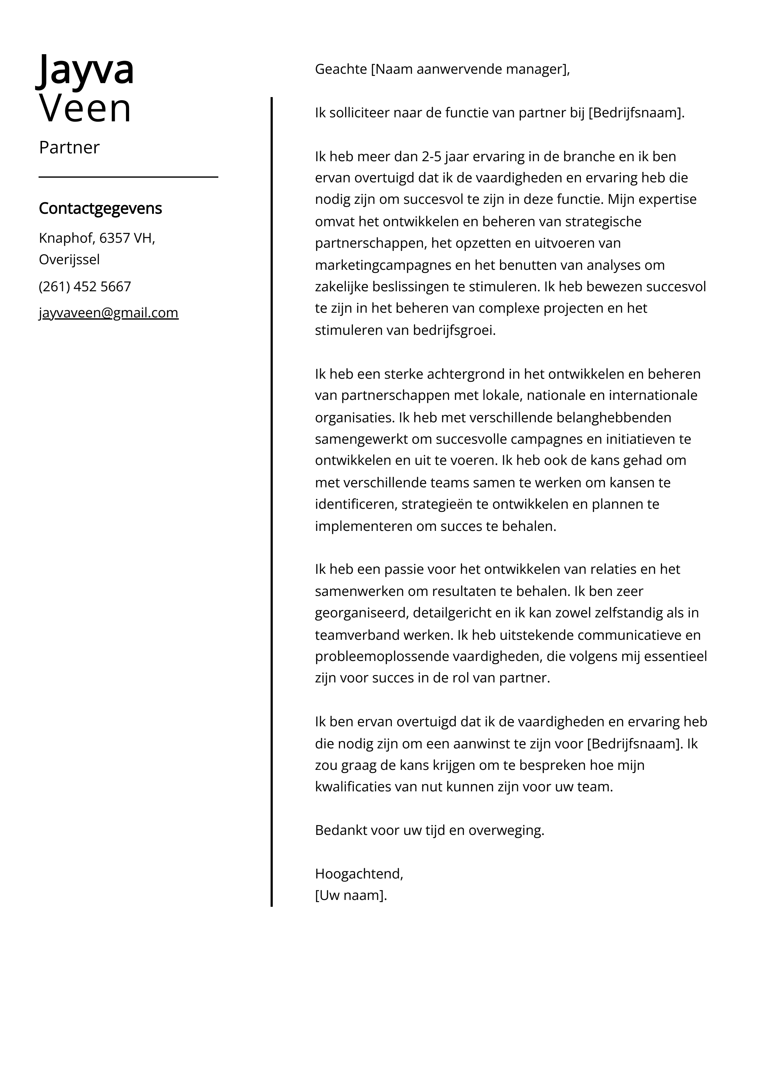 Partner Voorbeeld sollicitatiebrief