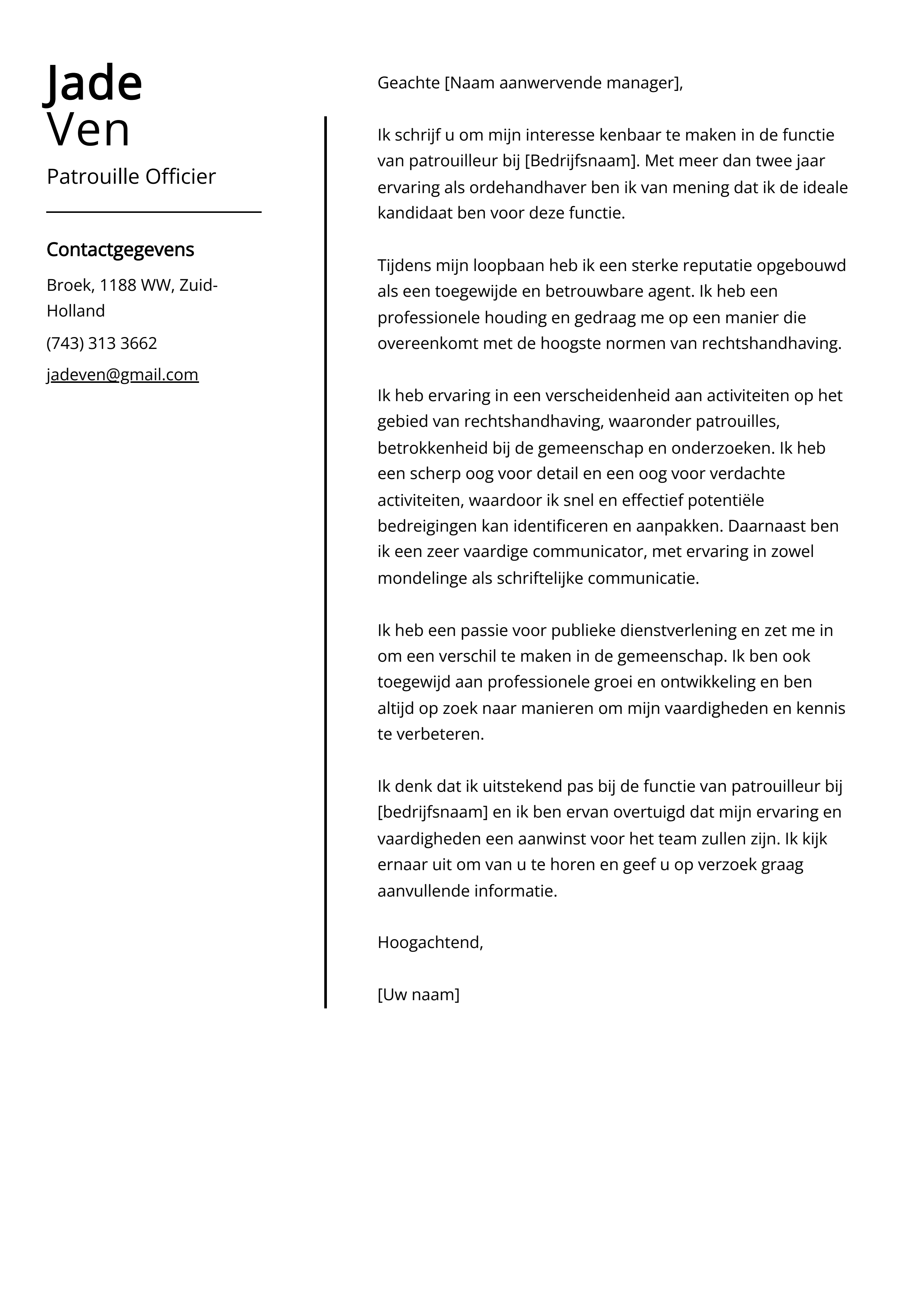 Patrouille Officier Sollicitatiebrief Voorbeeld