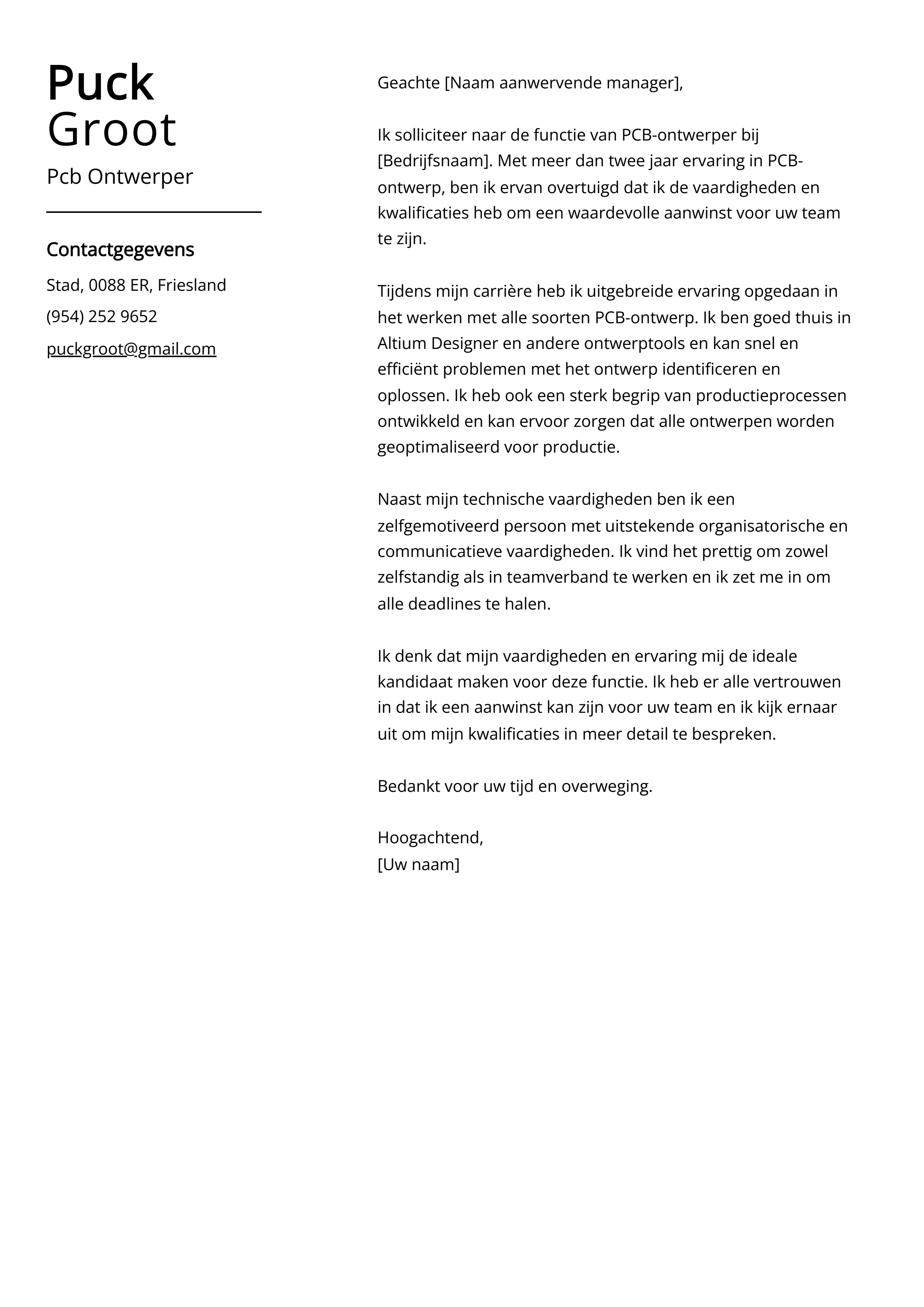 Pcb Ontwerper Sollicitatiebrief Voorbeeld