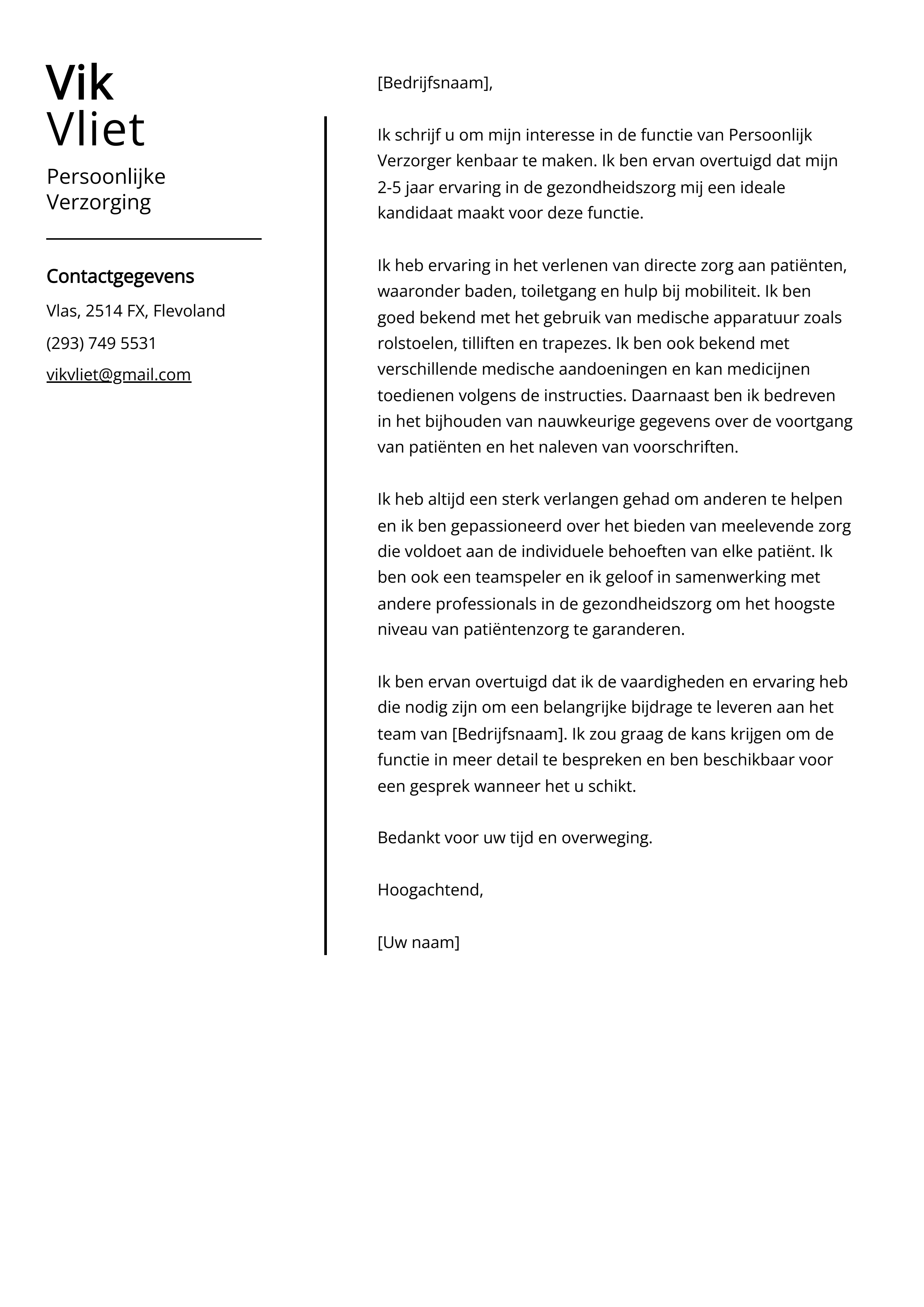 Persoonlijke Verzorging Sollicitatiebrief Voorbeeld