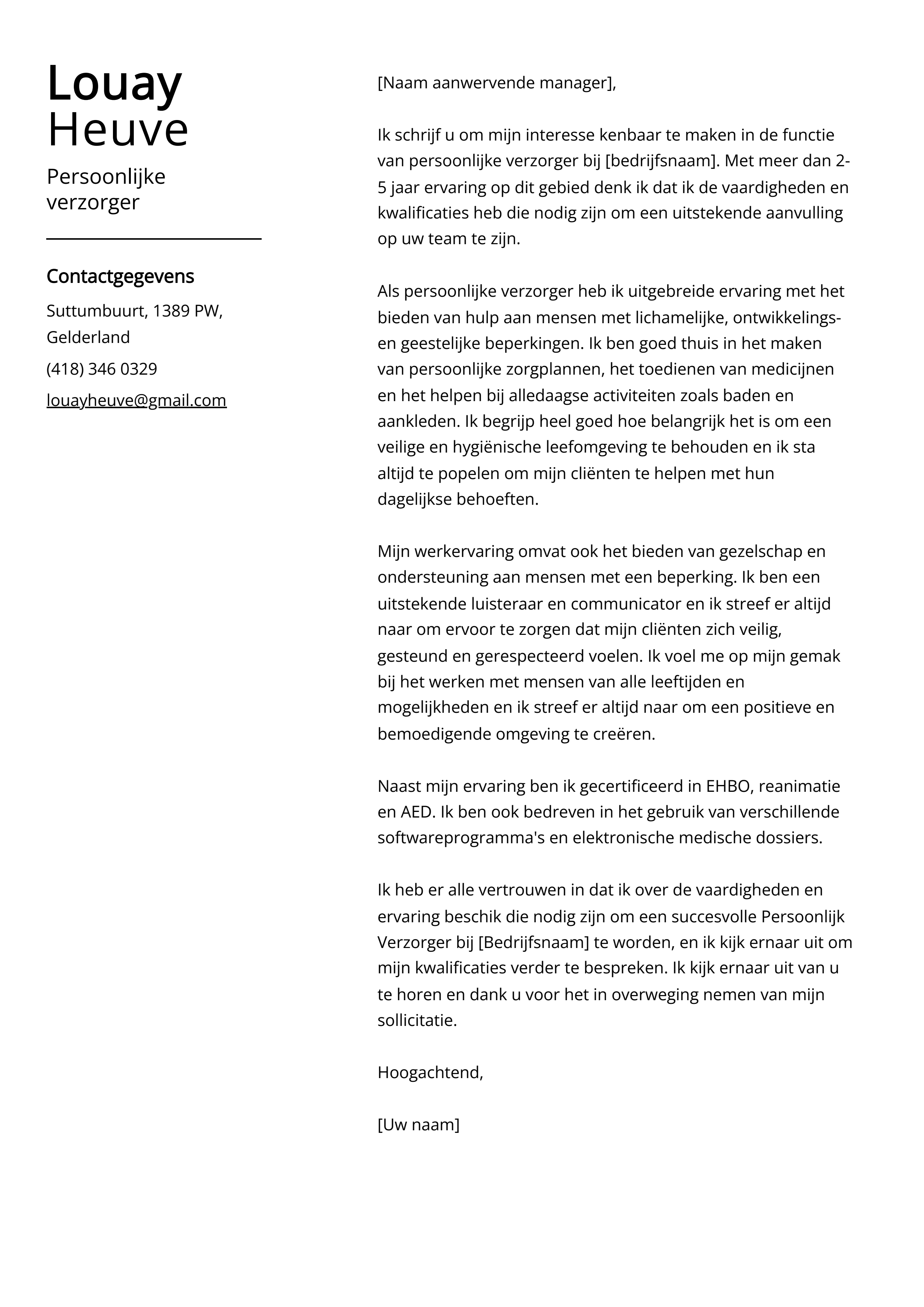 Persoonlijke Verzorger Sollicitatiebrief Voorbeelden Sjabloon And 20 Tips 9774