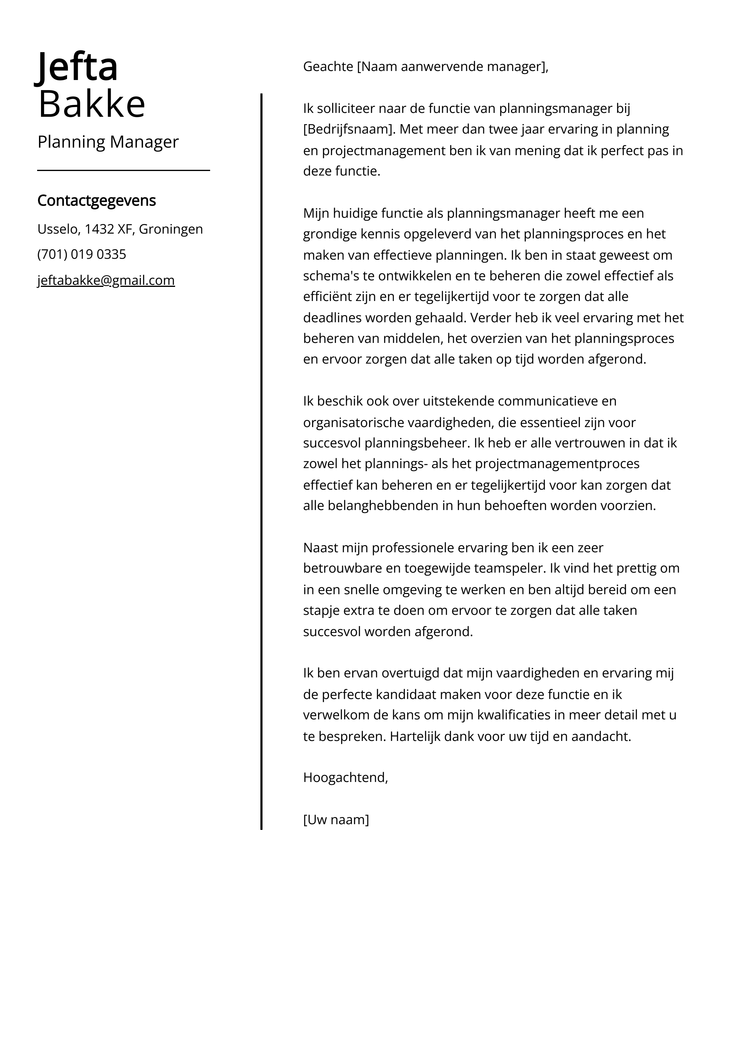 Voorbeeld motivatiebrief planningsmanager