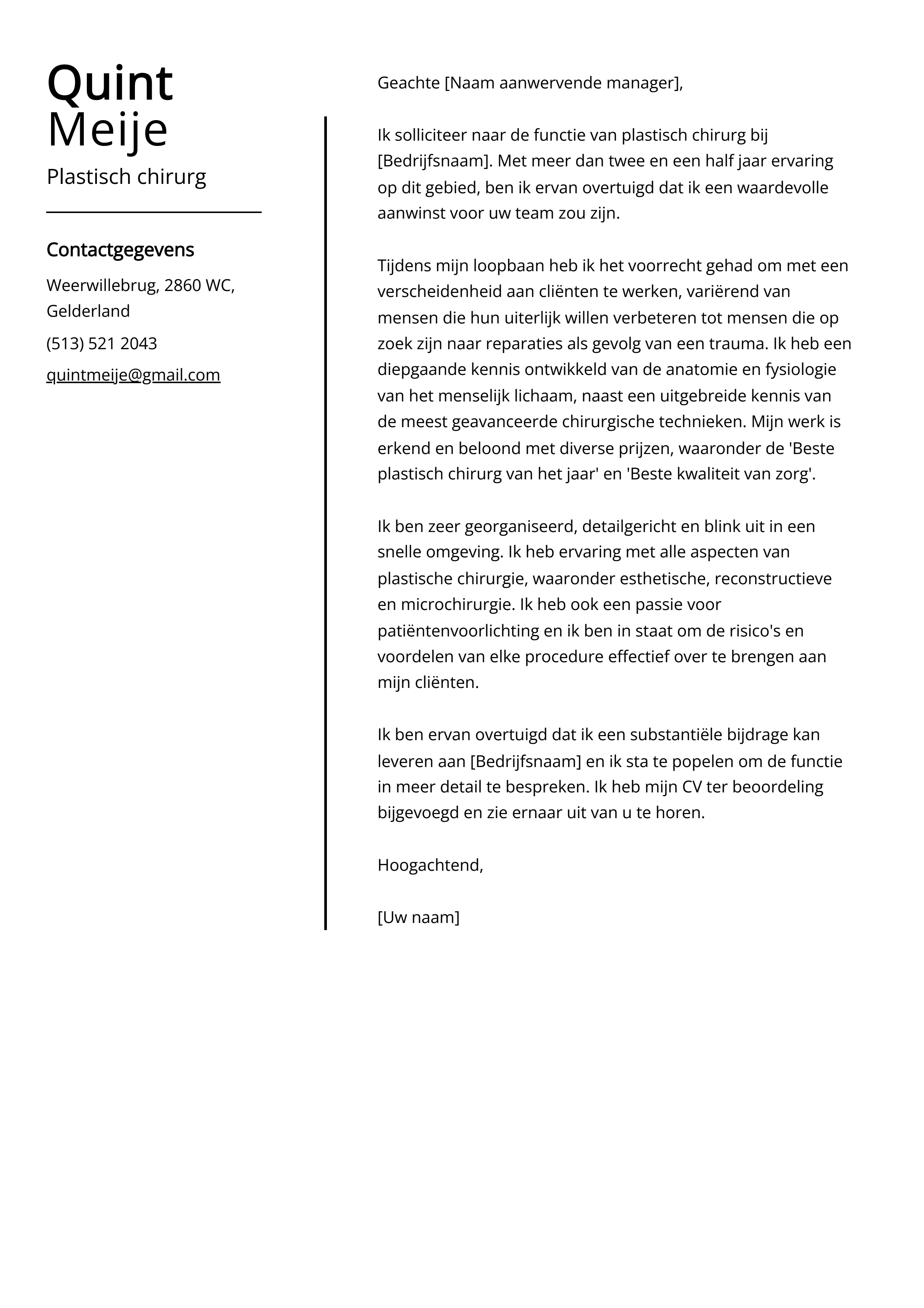 Plastisch chirurg Voorbeeld sollicitatiebrief