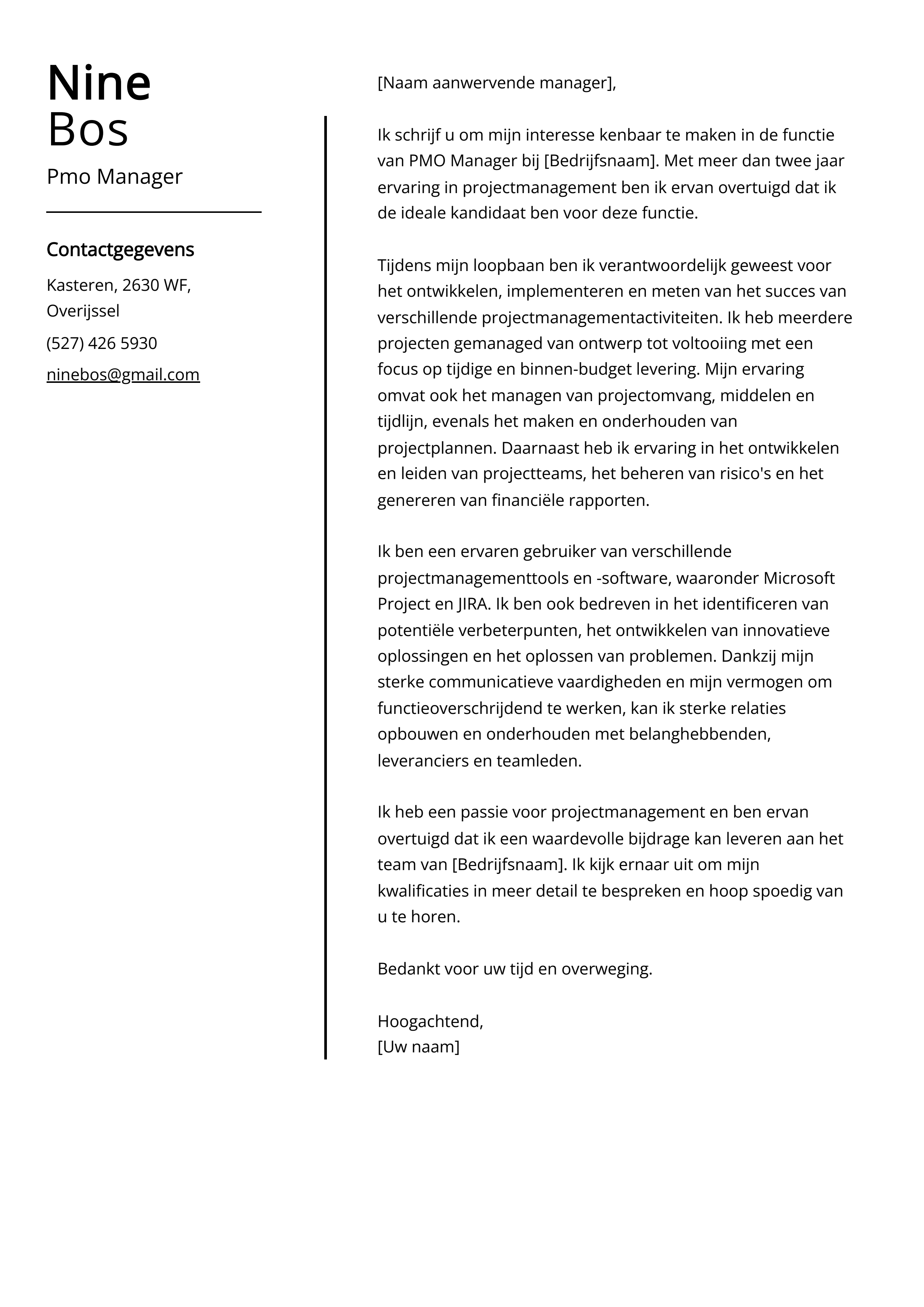 Pmo Manager Voorbeeld sollicitatiebrief