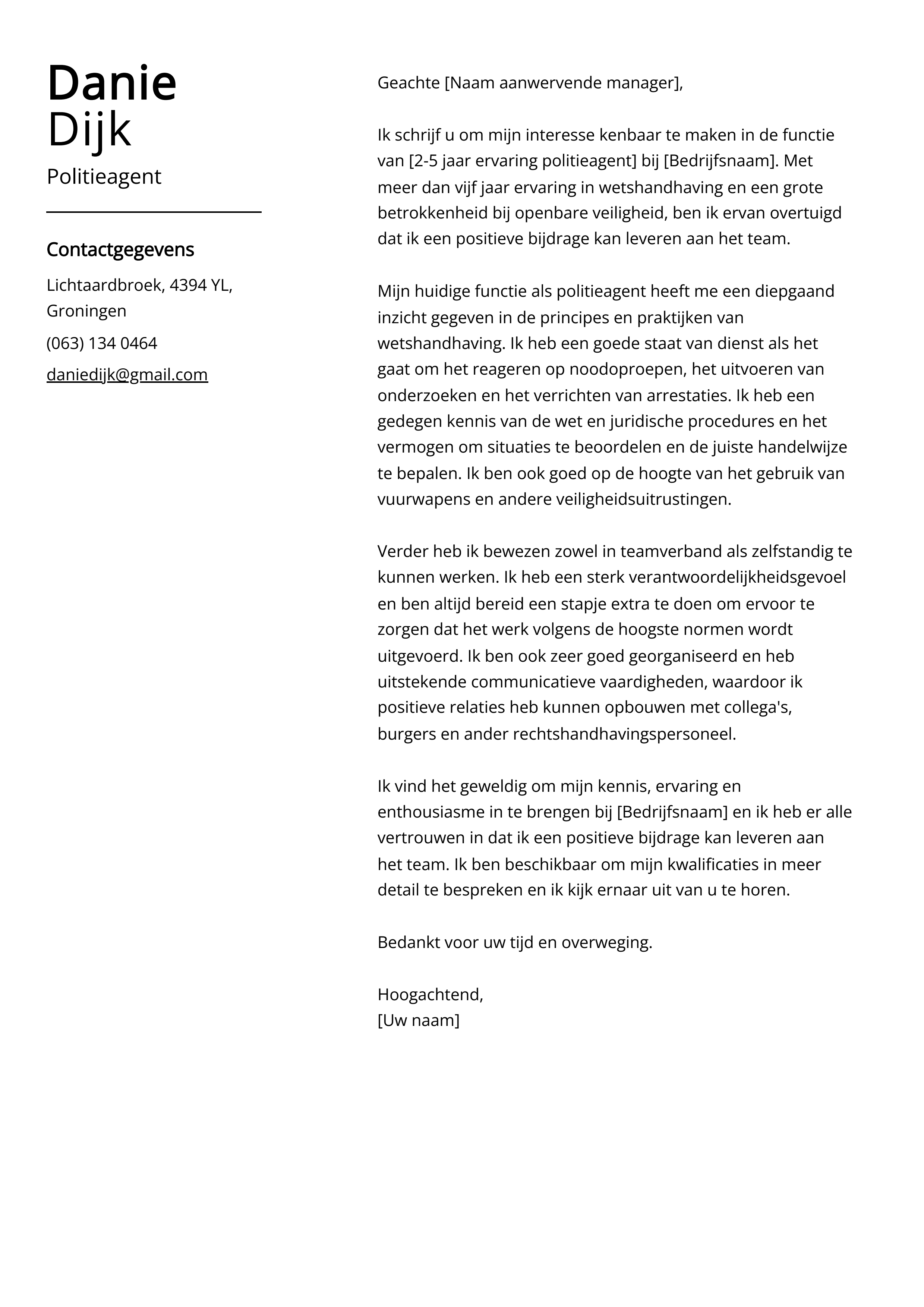 Politieagent Voorbeeld sollicitatiebrief