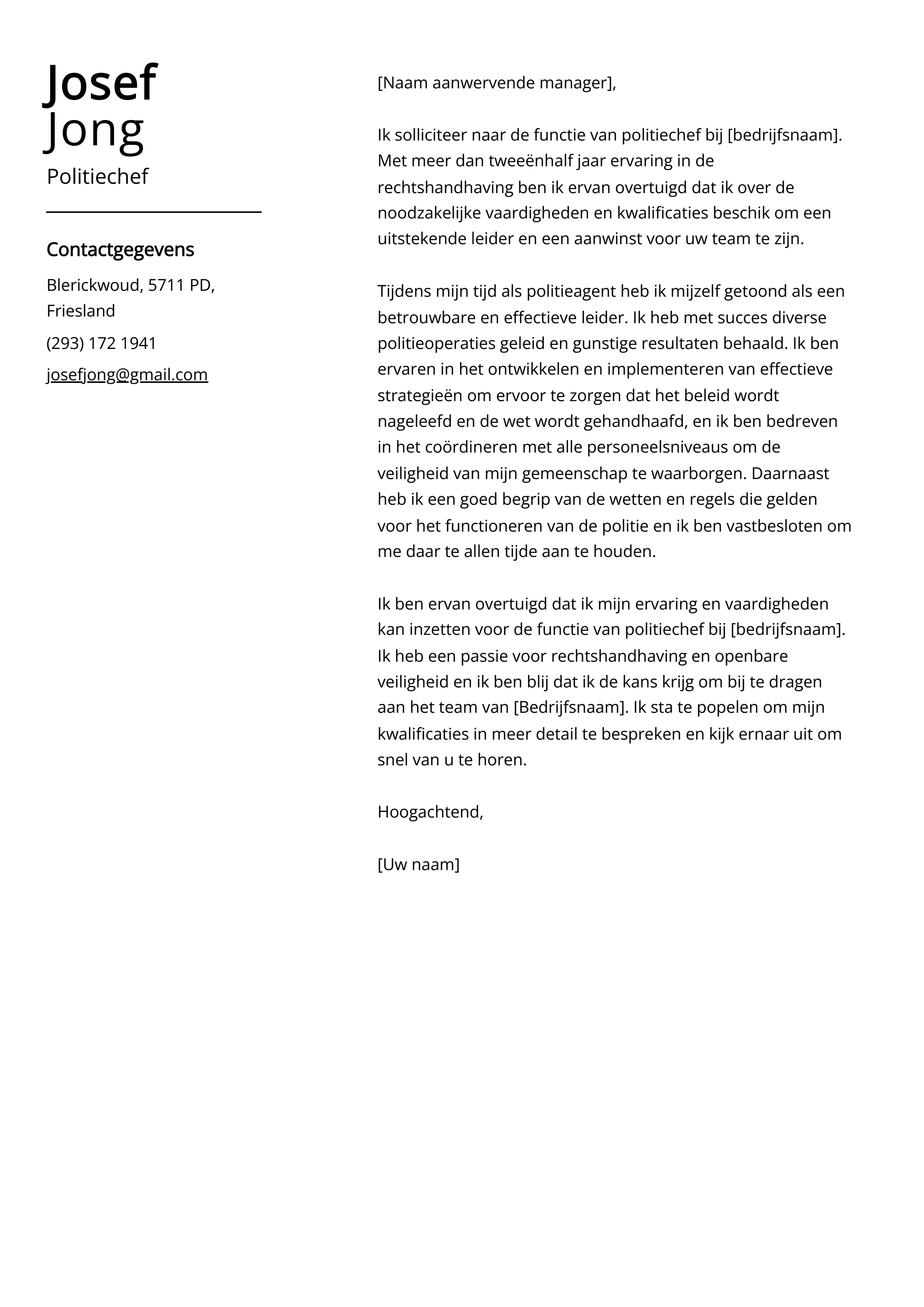 Politiechef Sollicitatiebrief Voorbeeld