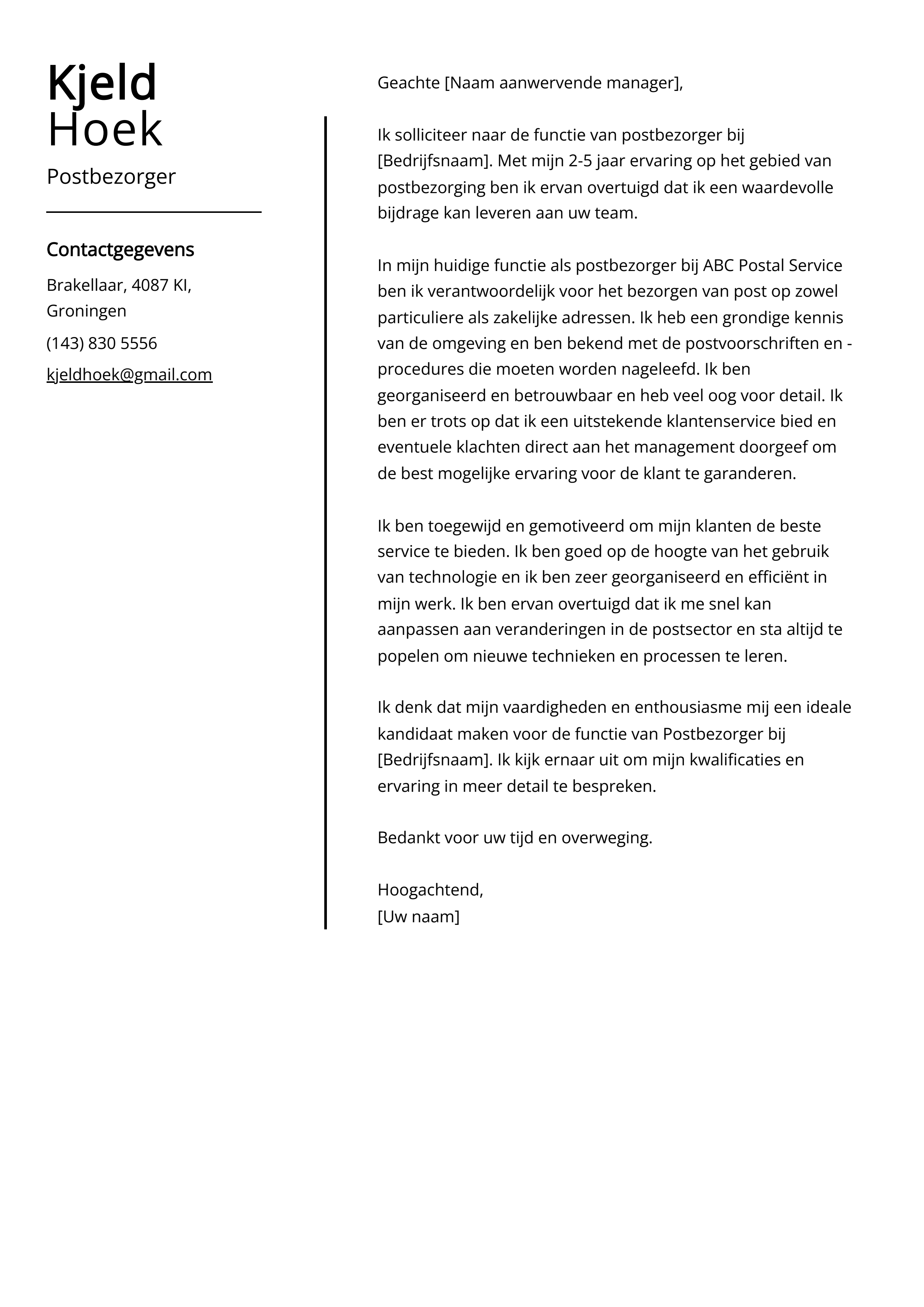 Postbezorger Sollicitatiebrief Voorbeeld