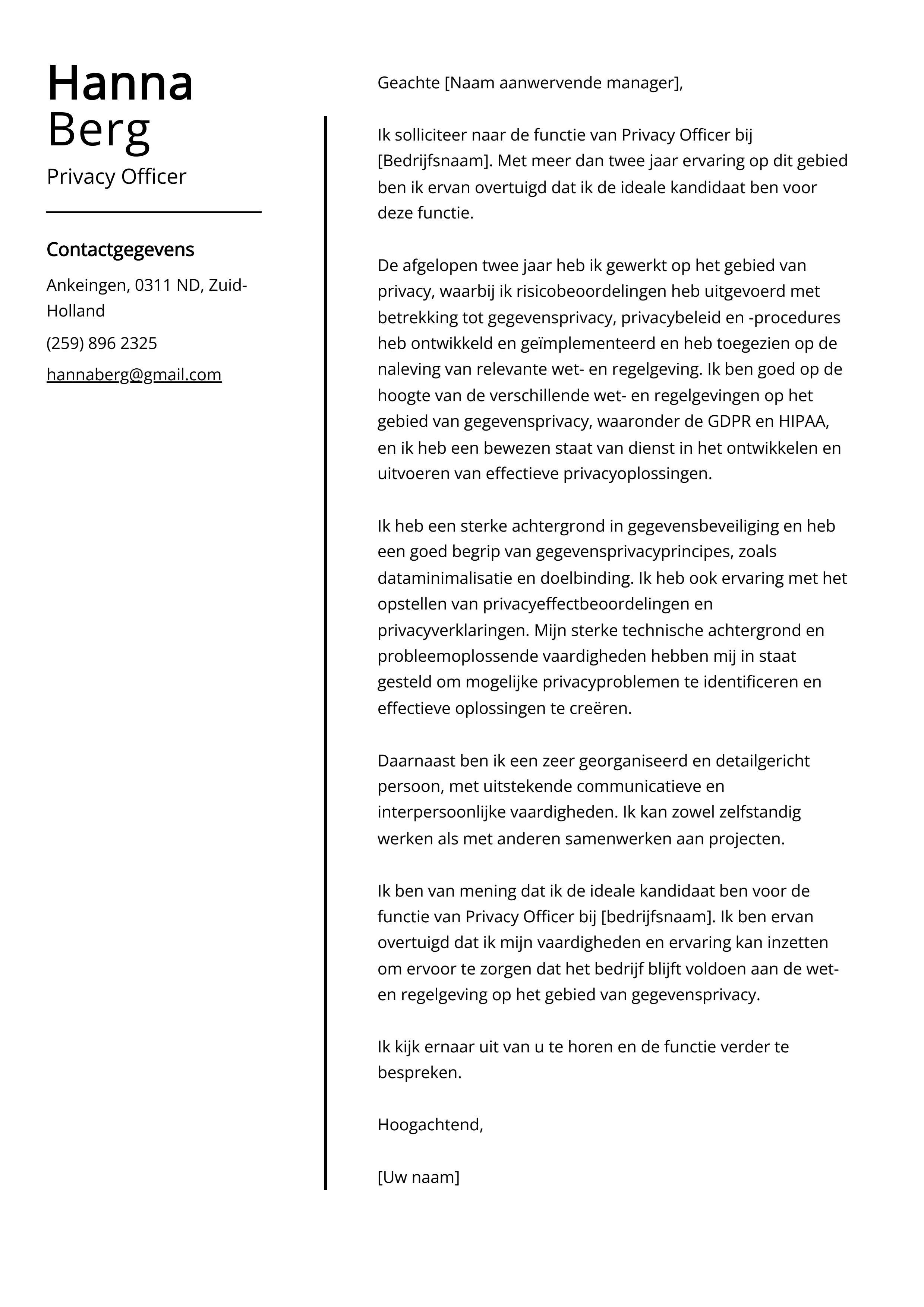 Privacy Officer Voorbeeld sollicitatiebrief