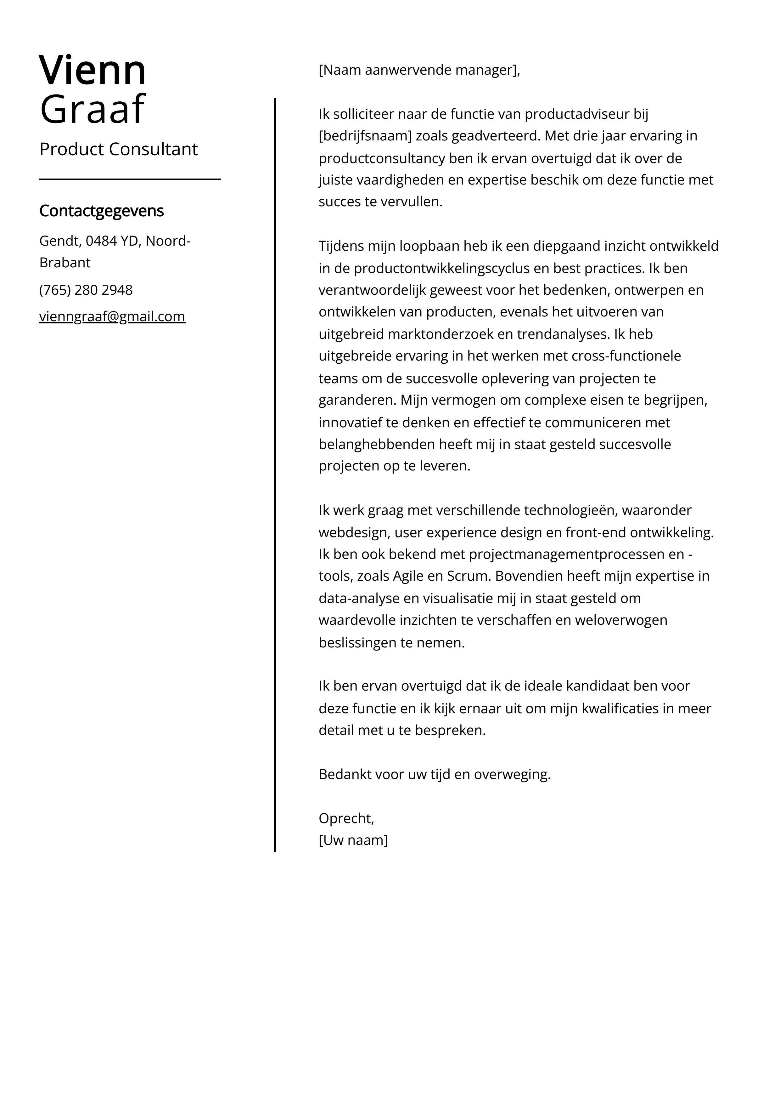 Product Consultant Voorbeeld sollicitatiebrief