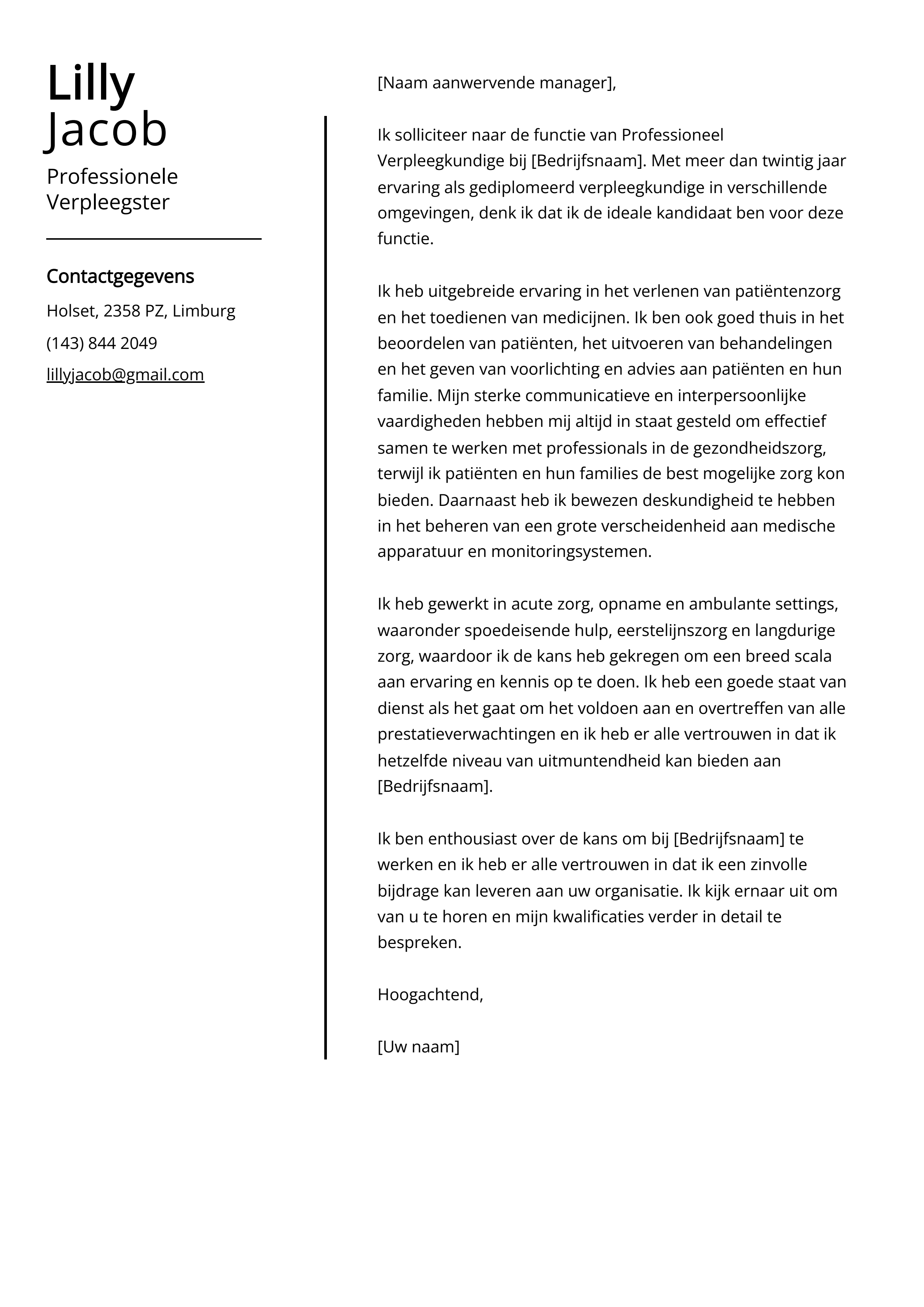 Professionele Verpleegster Voorbeeld Cover Letter