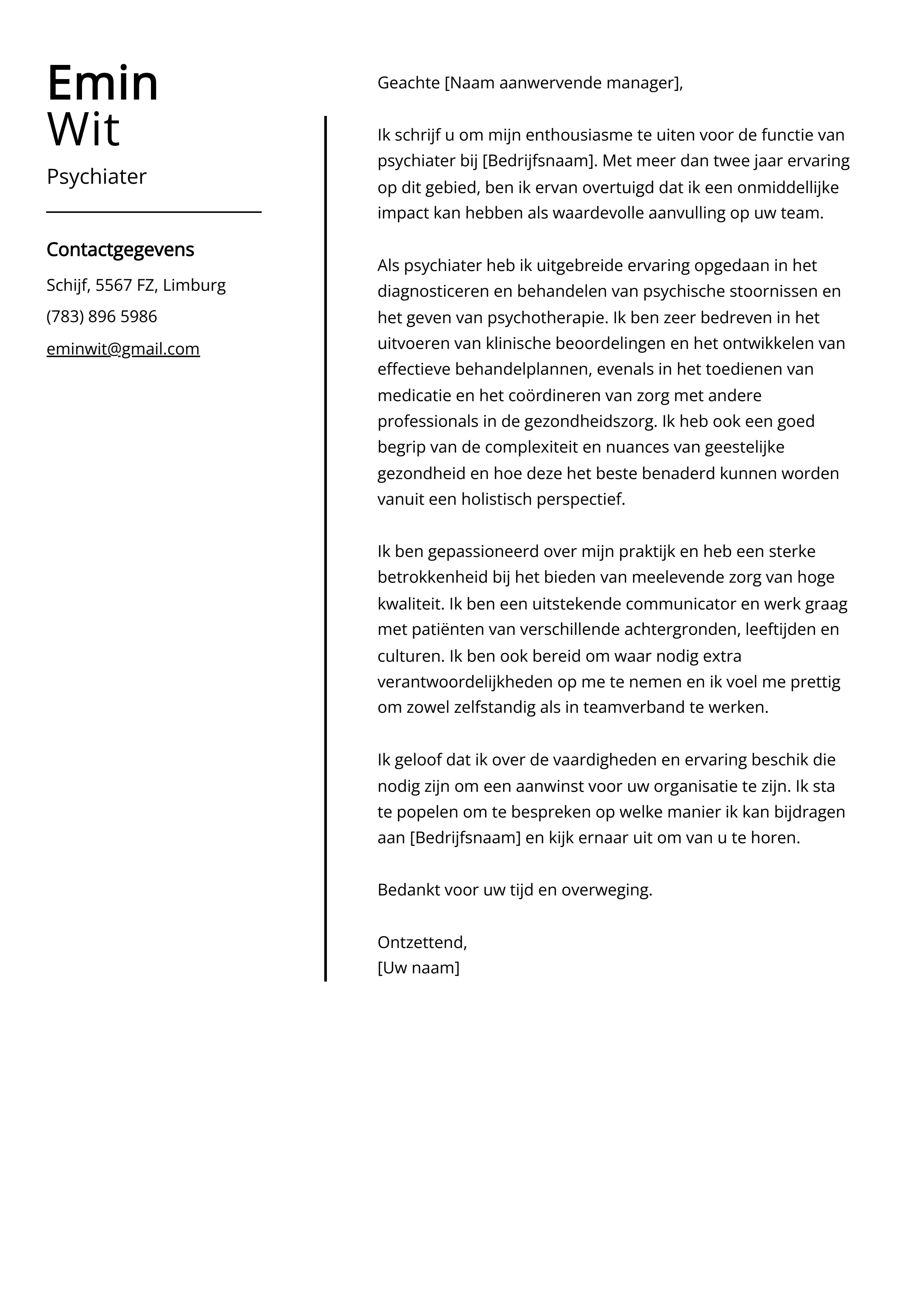 Voorbeeld sollicitatiebrief psychiater