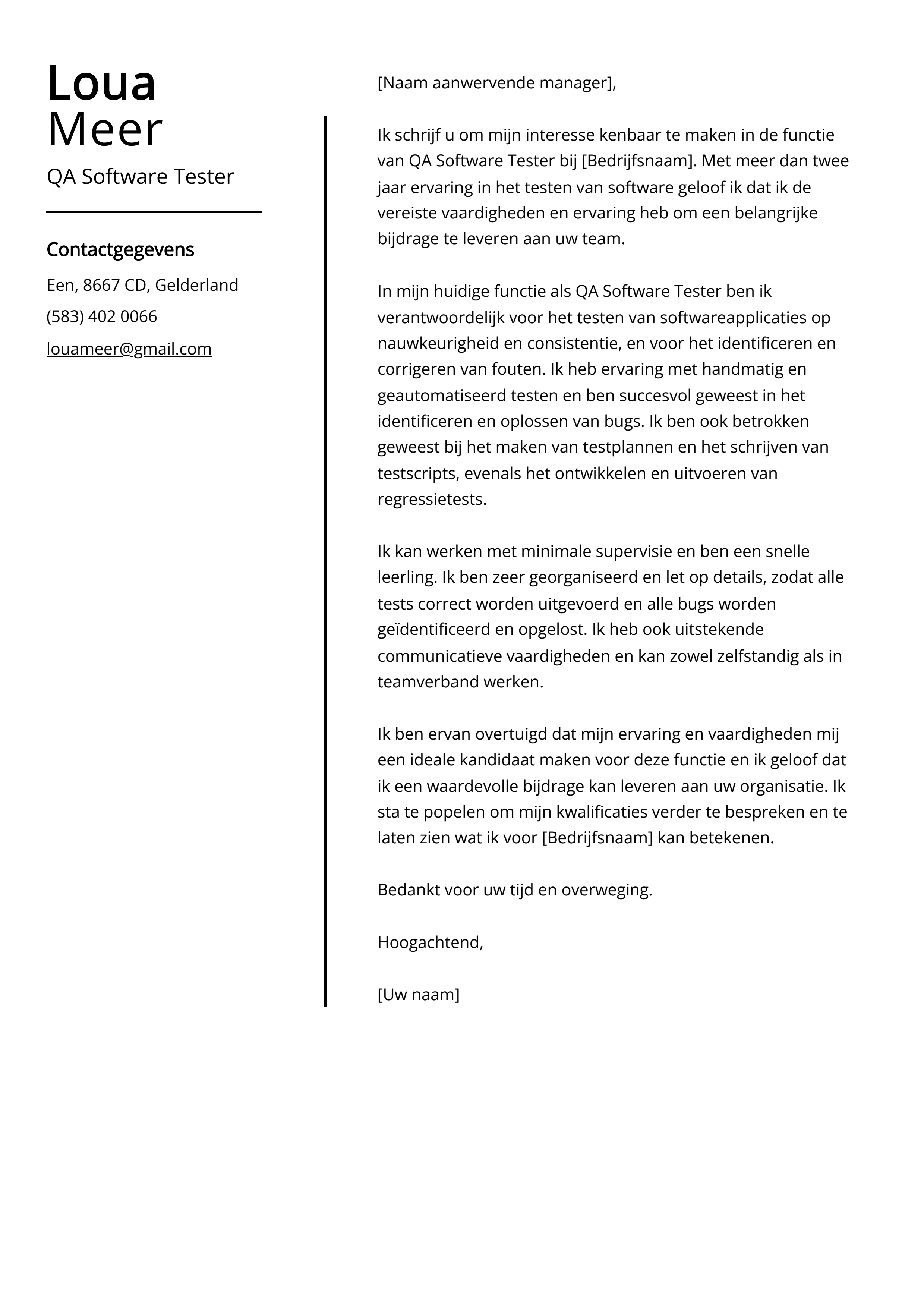 QA Software Tester Voorbeeld sollicitatiebrief