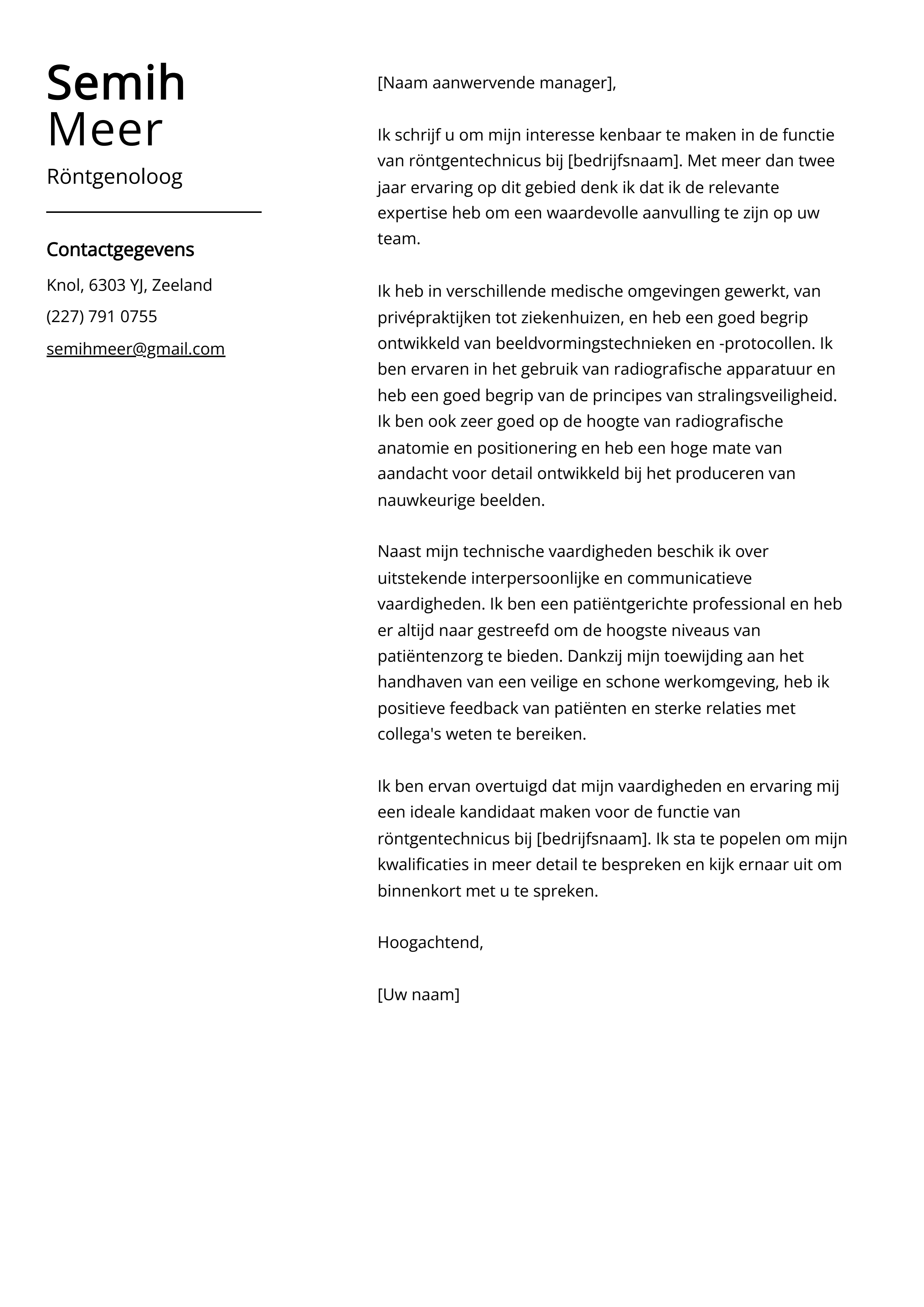 Röntgenoloog Sollicitatiebrief Voorbeeld