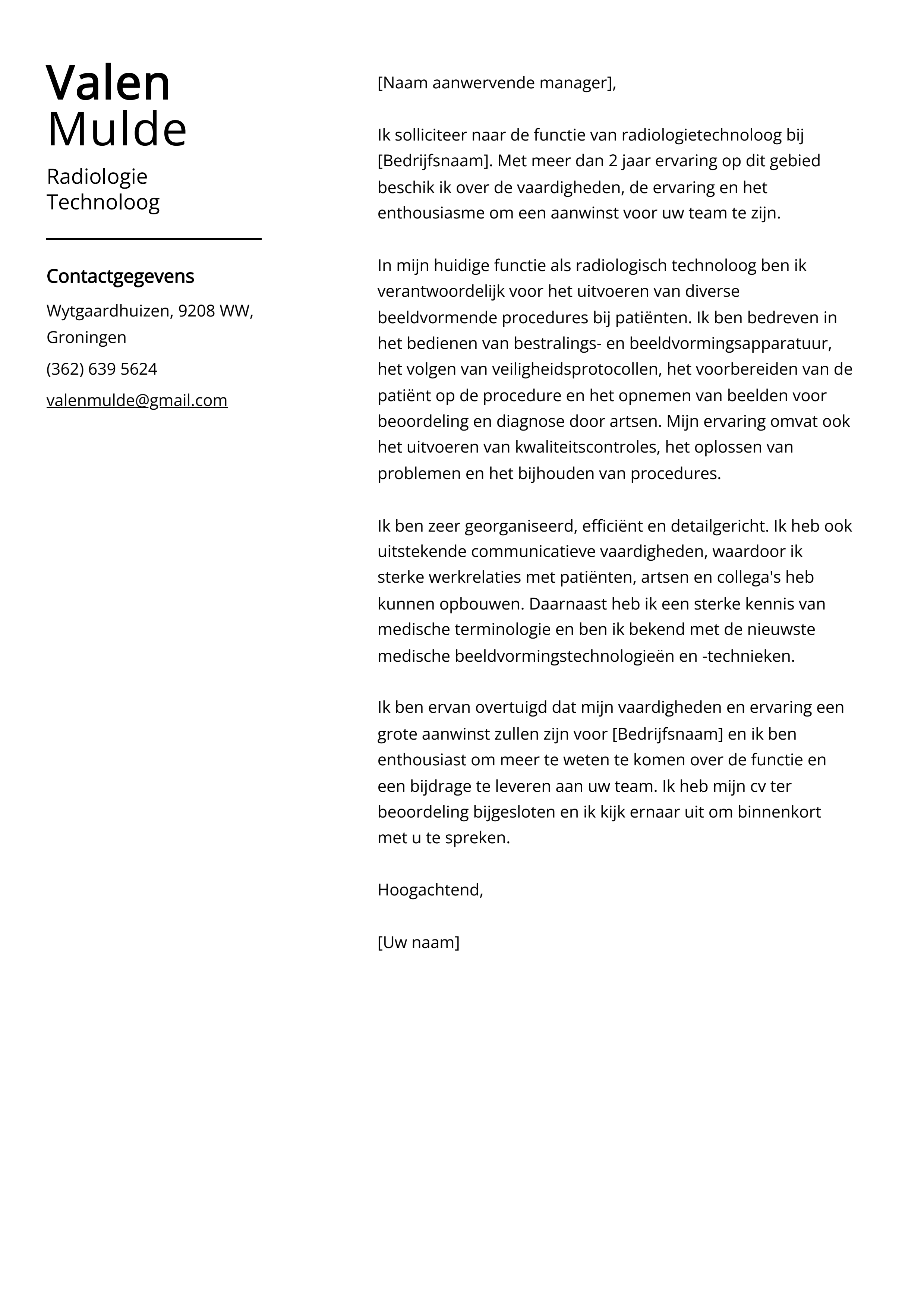 Radiologie Technoloog Sollicitatiebrief Voorbeeld