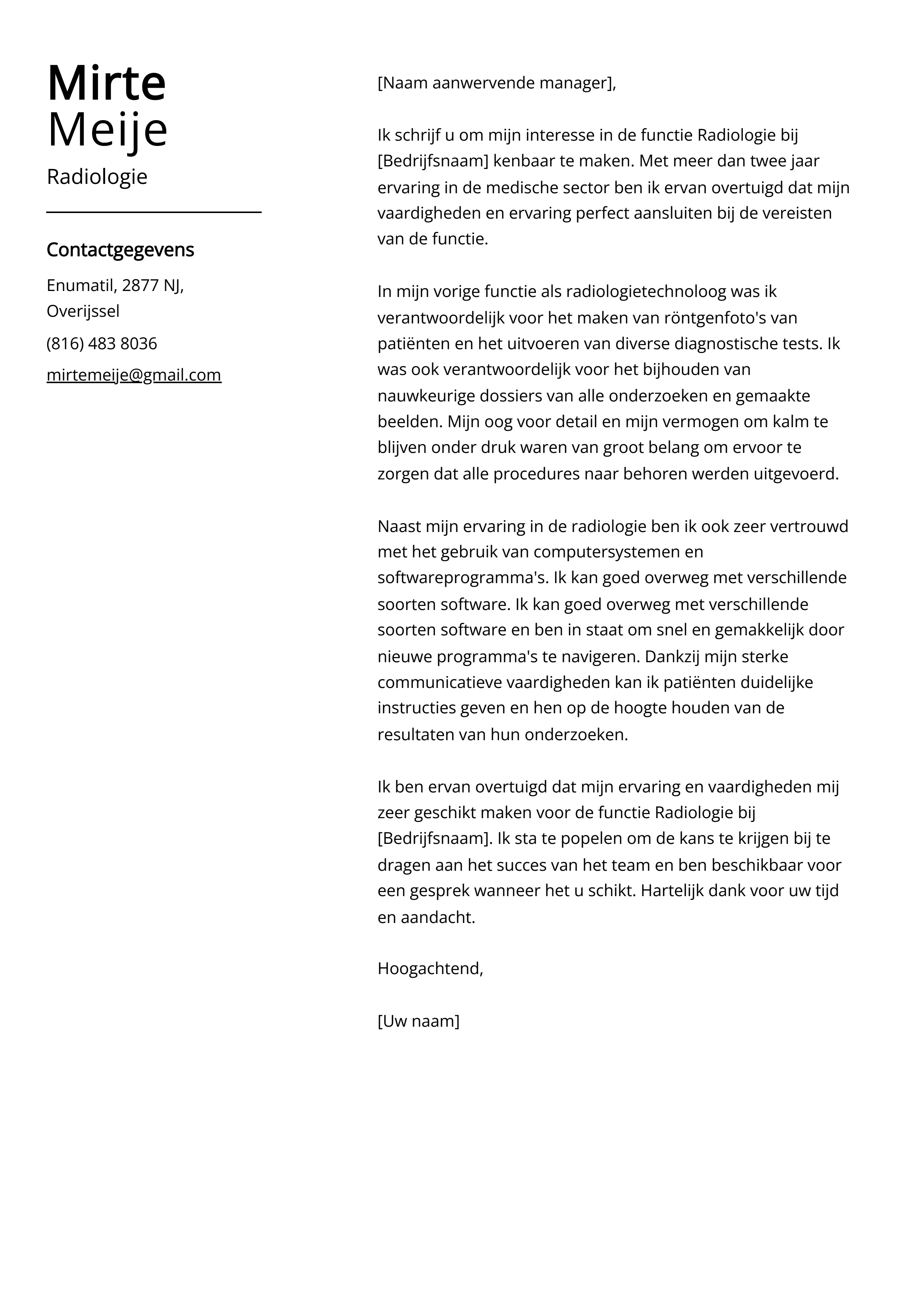 Radiologie sollicitatiebrief voorbeeld