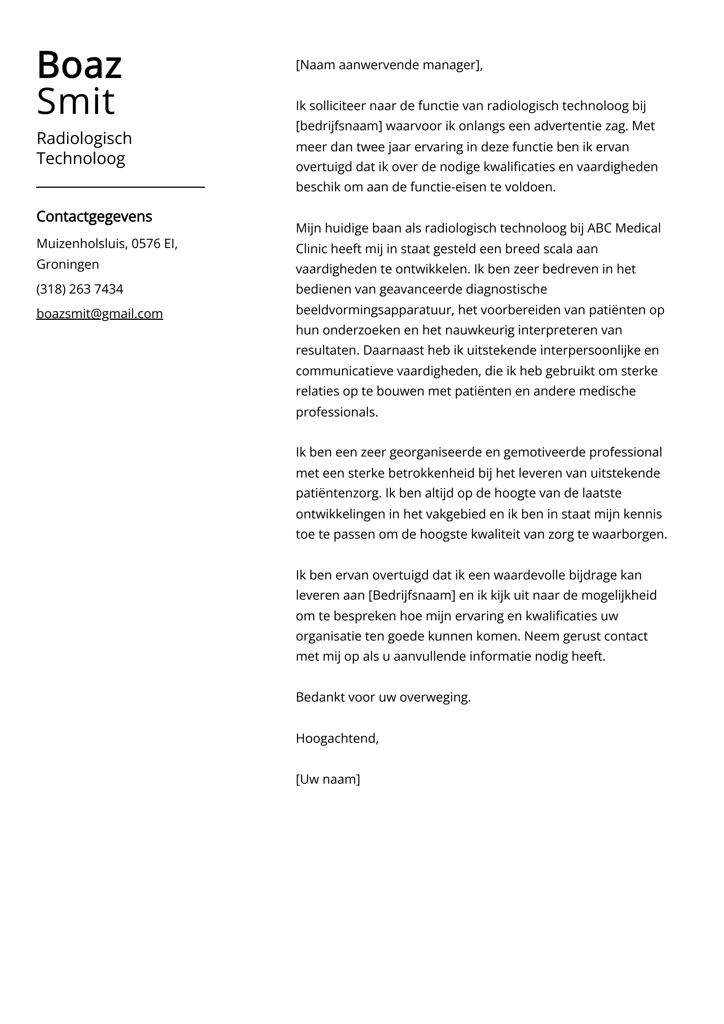 Radiologisch Technoloog Sollicitatiebrief Voorbeeld