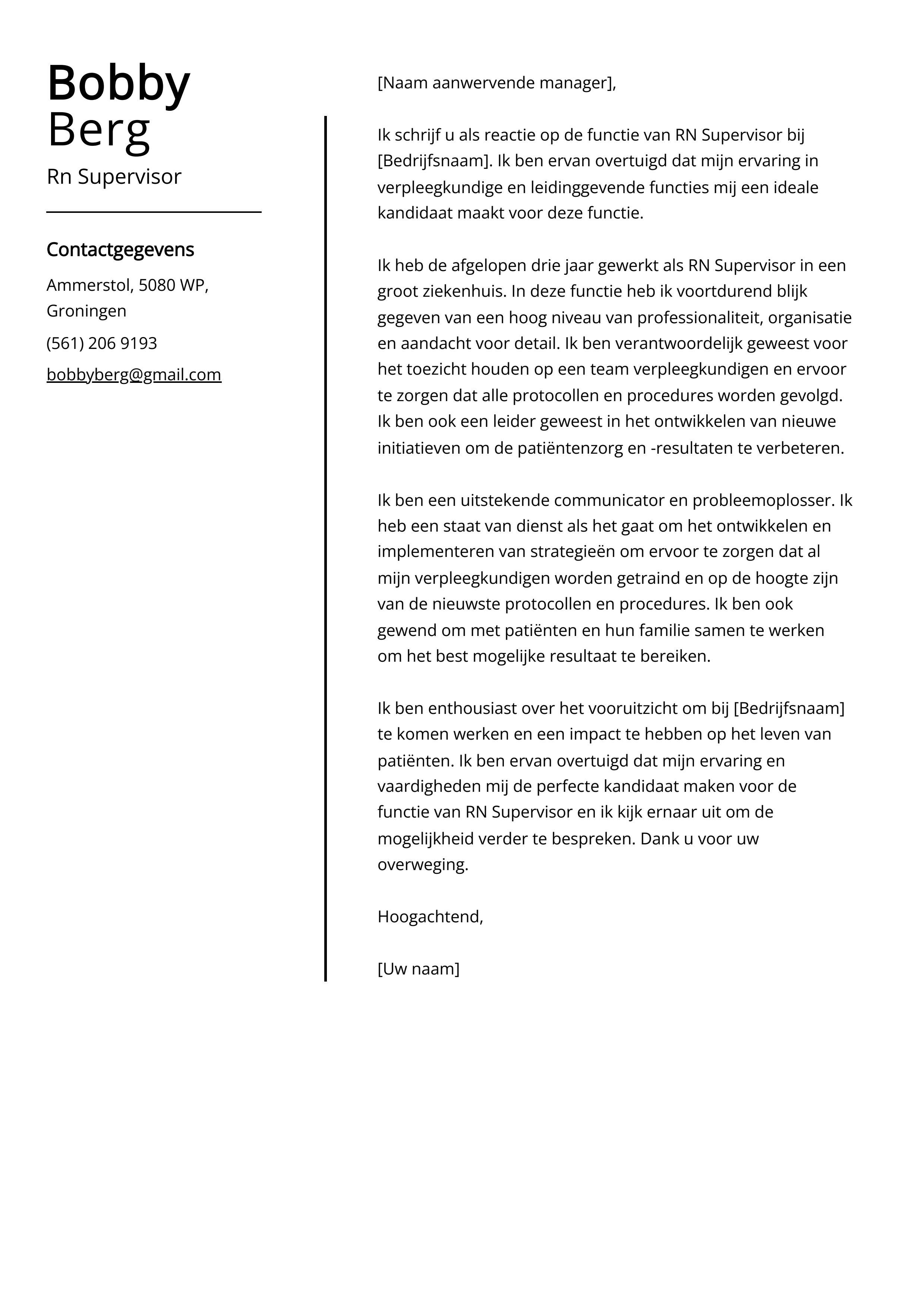 Rn Supervisor Voorbeeld sollicitatiebrief