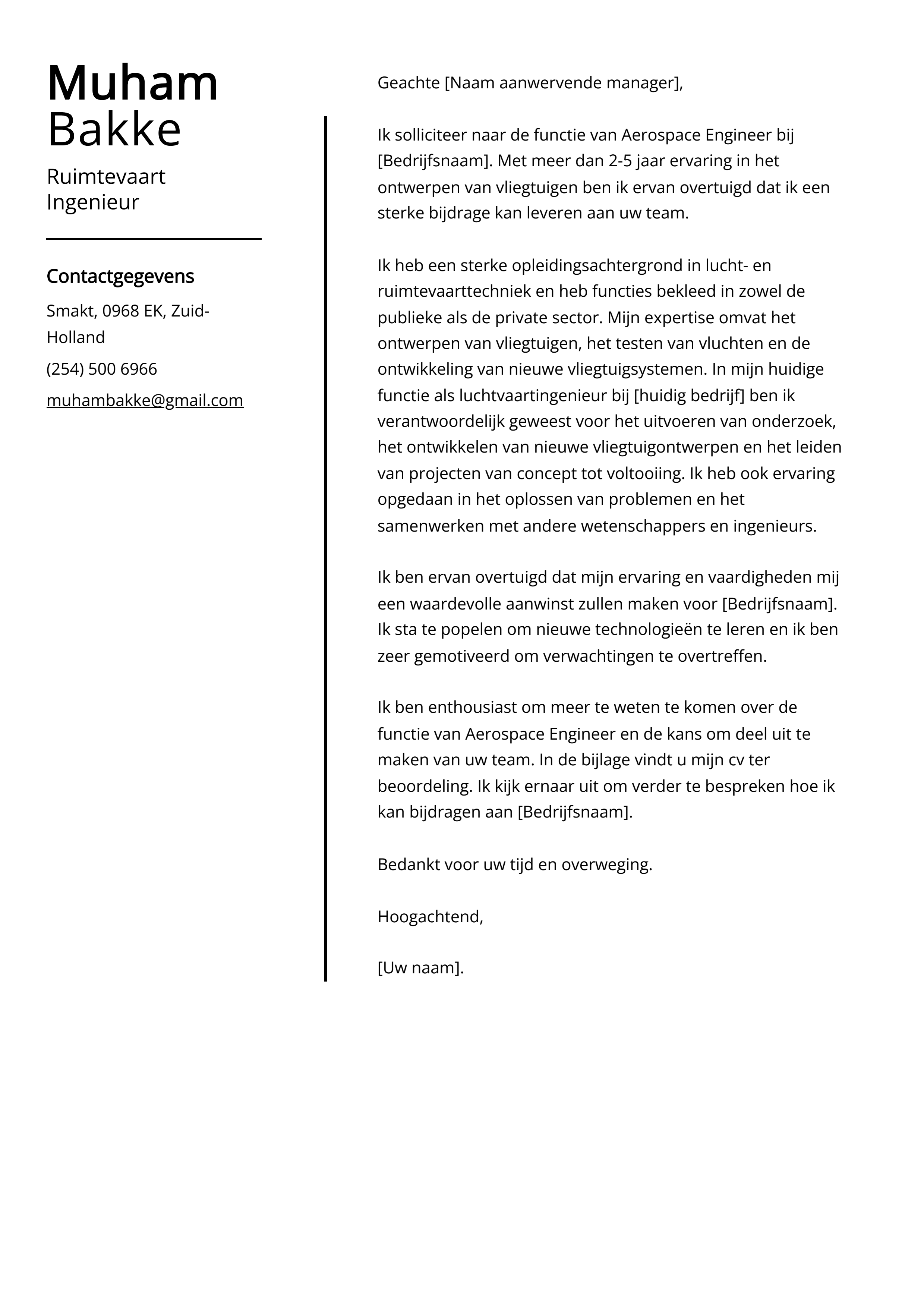 Ruimtevaart Ingenieur Sollicitatiebrief Voorbeeld