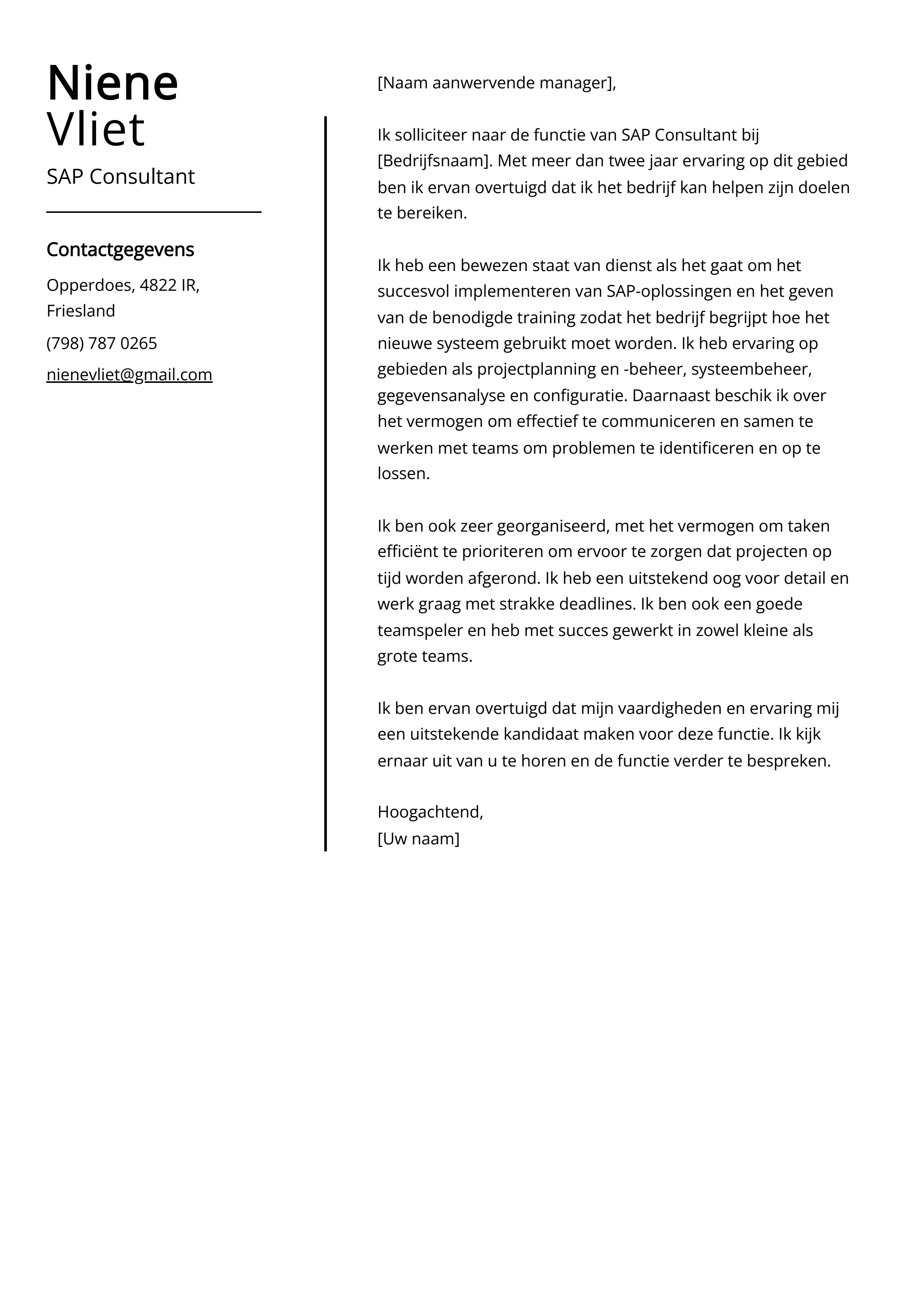 SAP Consultant Voorbeeld sollicitatiebrief