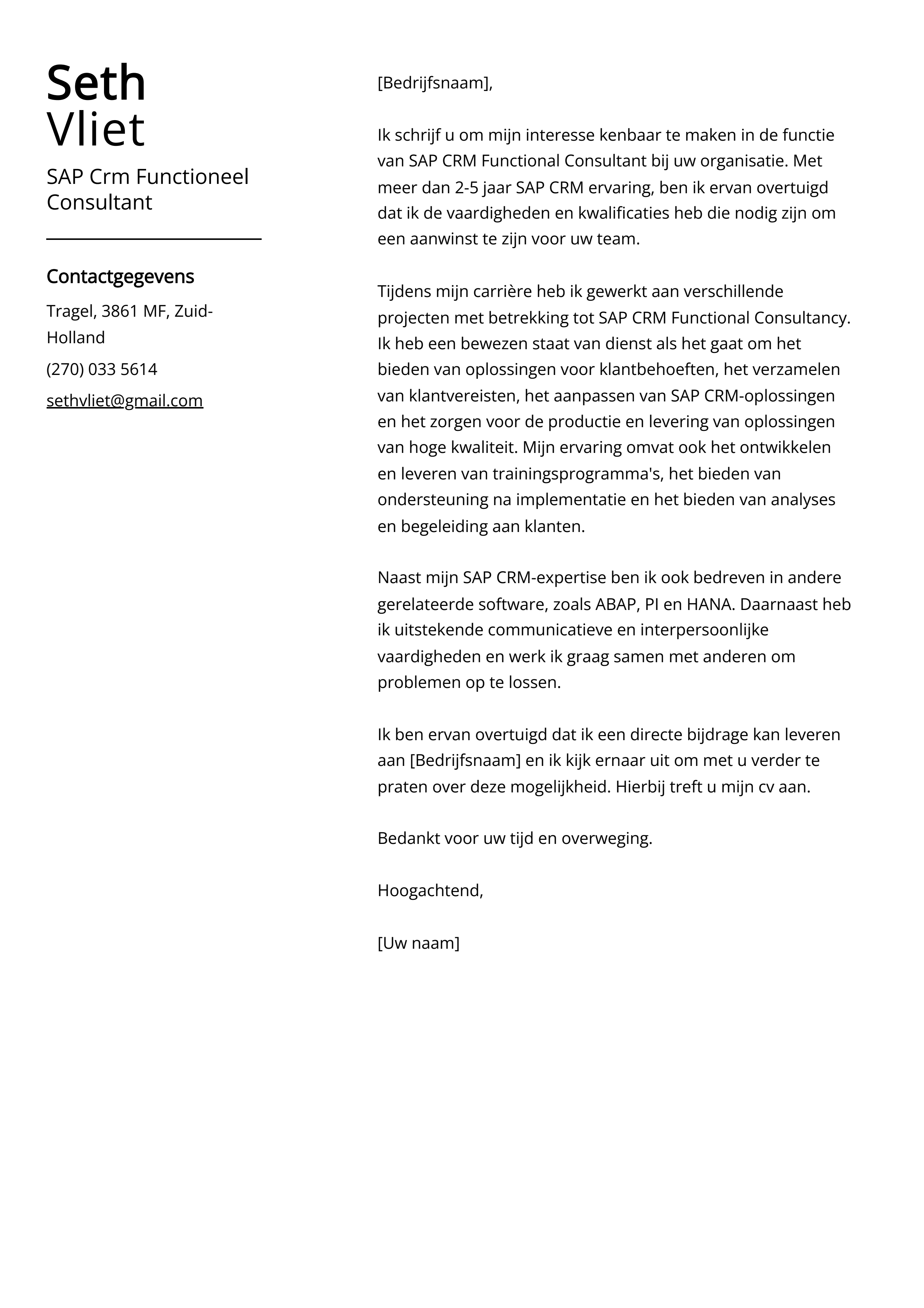 SAP Crm Functioneel Consultant Voorbeeld sollicitatiebrief