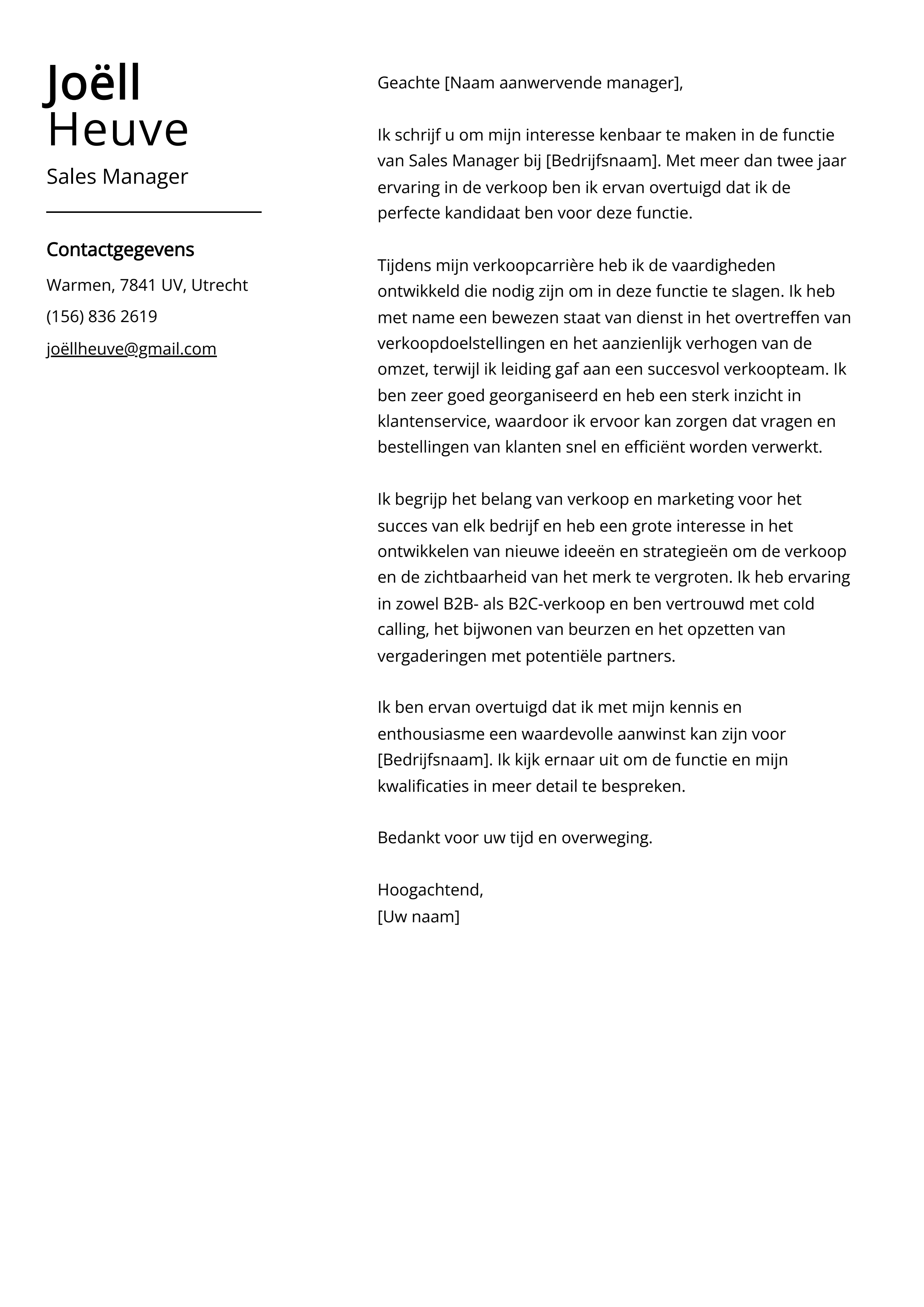 Sales Manager Voorbeeld sollicitatiebrief