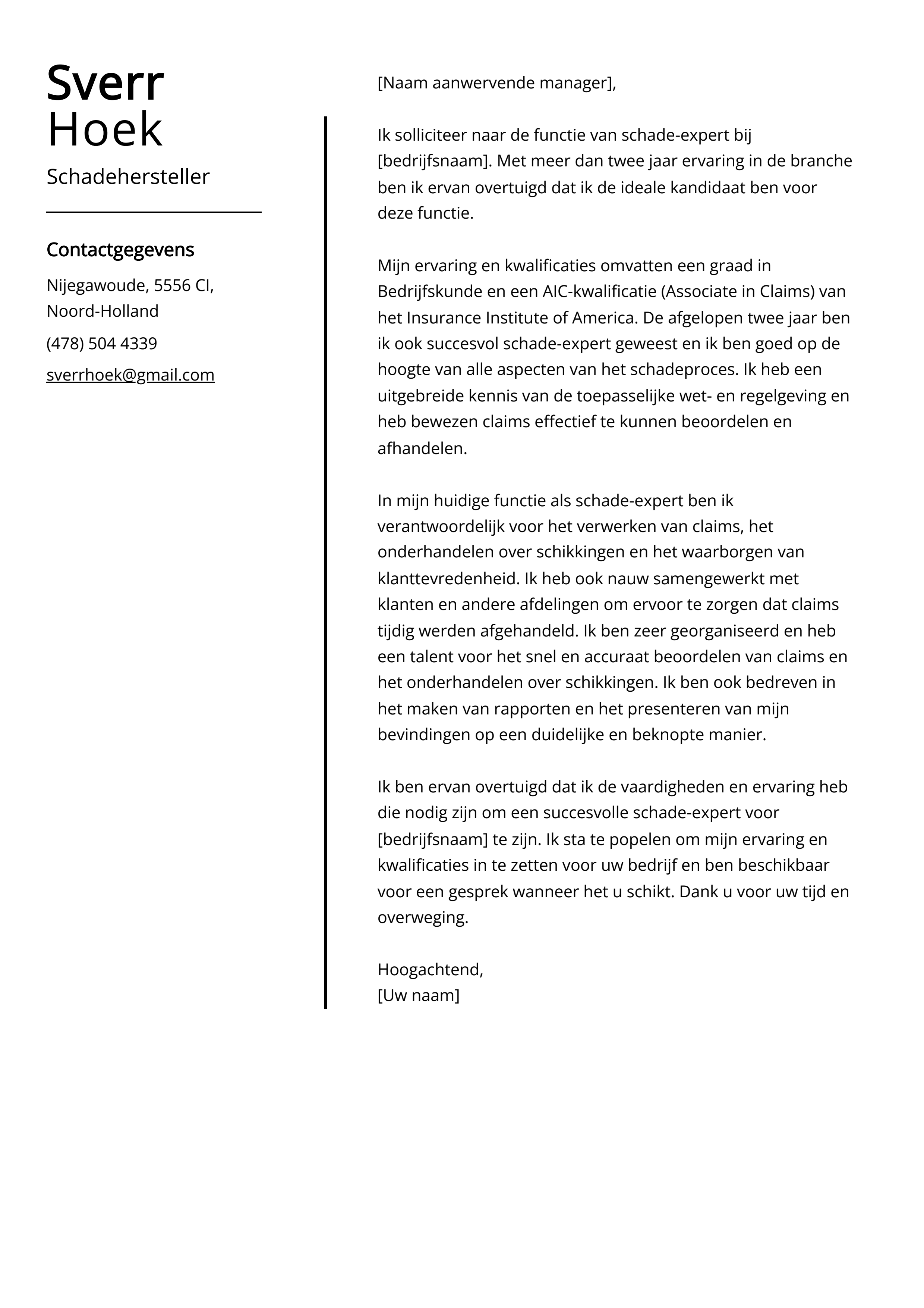 Schadehersteller Voorbeeld sollicitatiebrief