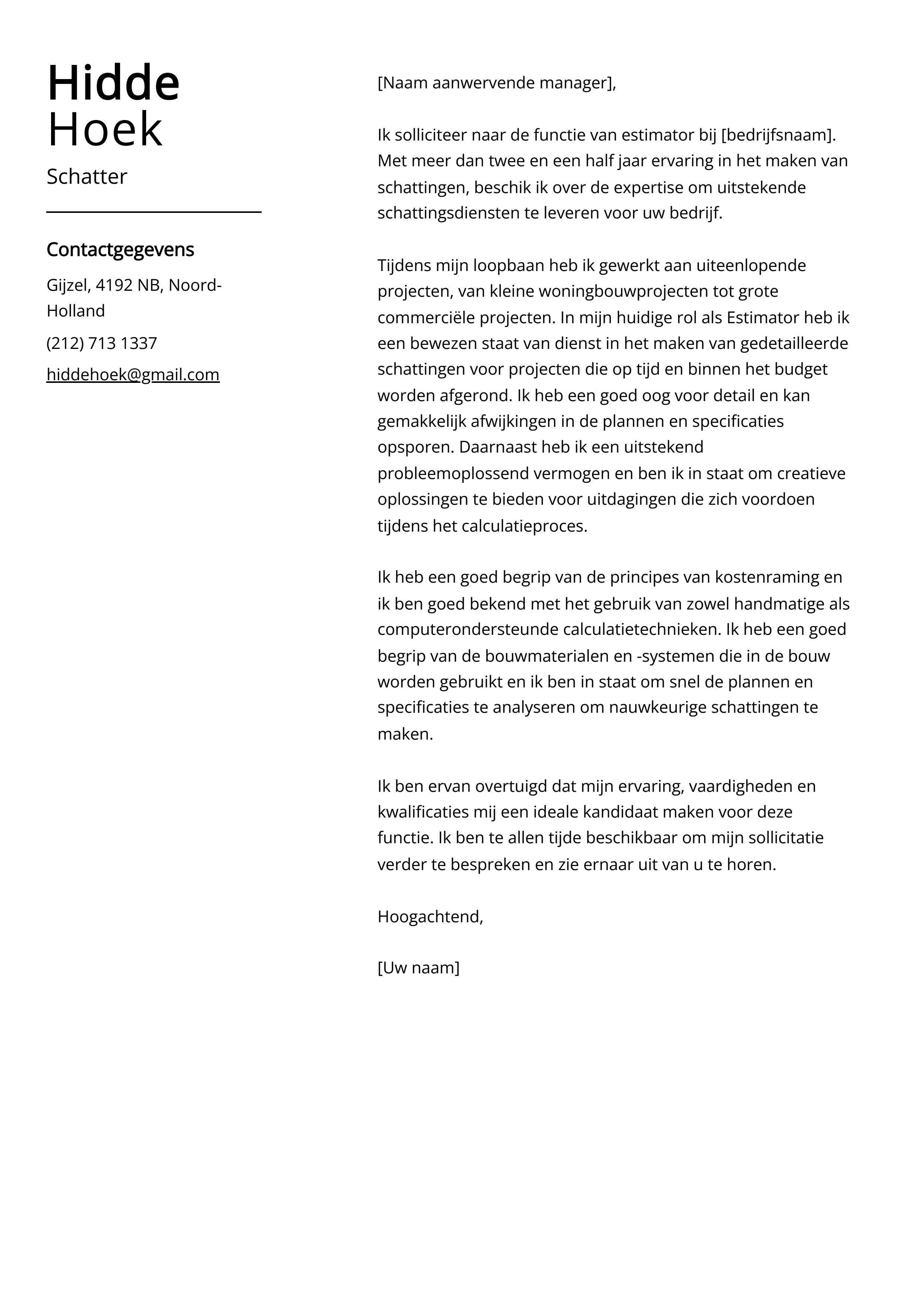 Schatter sollicitatiebrief voorbeeld