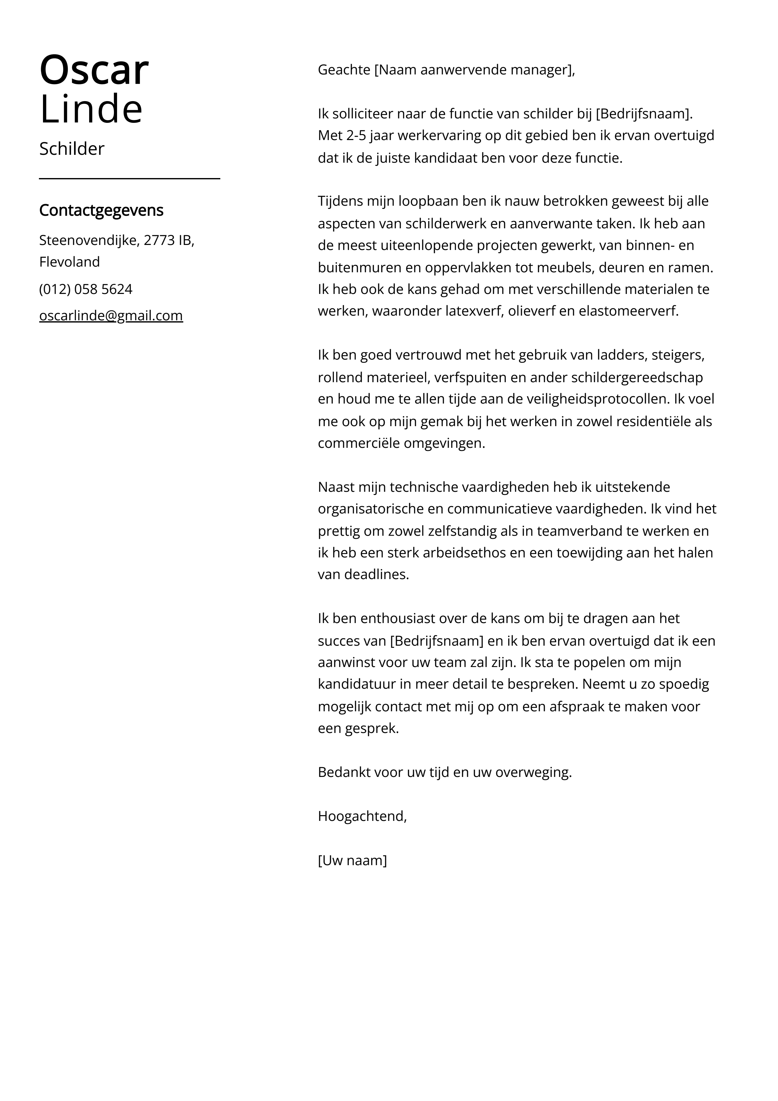 Voorbeeld sollicitatiebrief Schilder