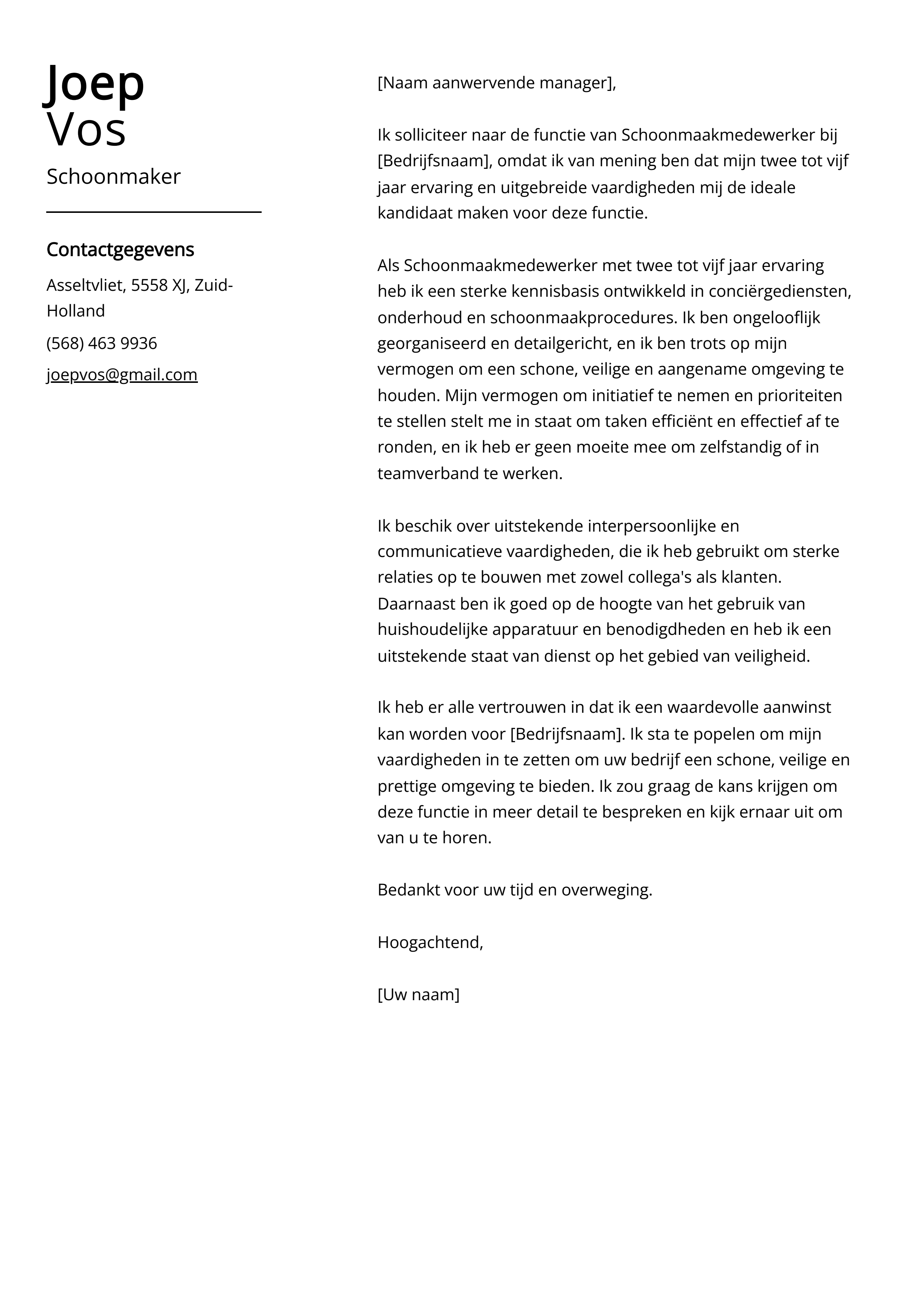 Schoenmaker sollicitatiebrief voorbeeld