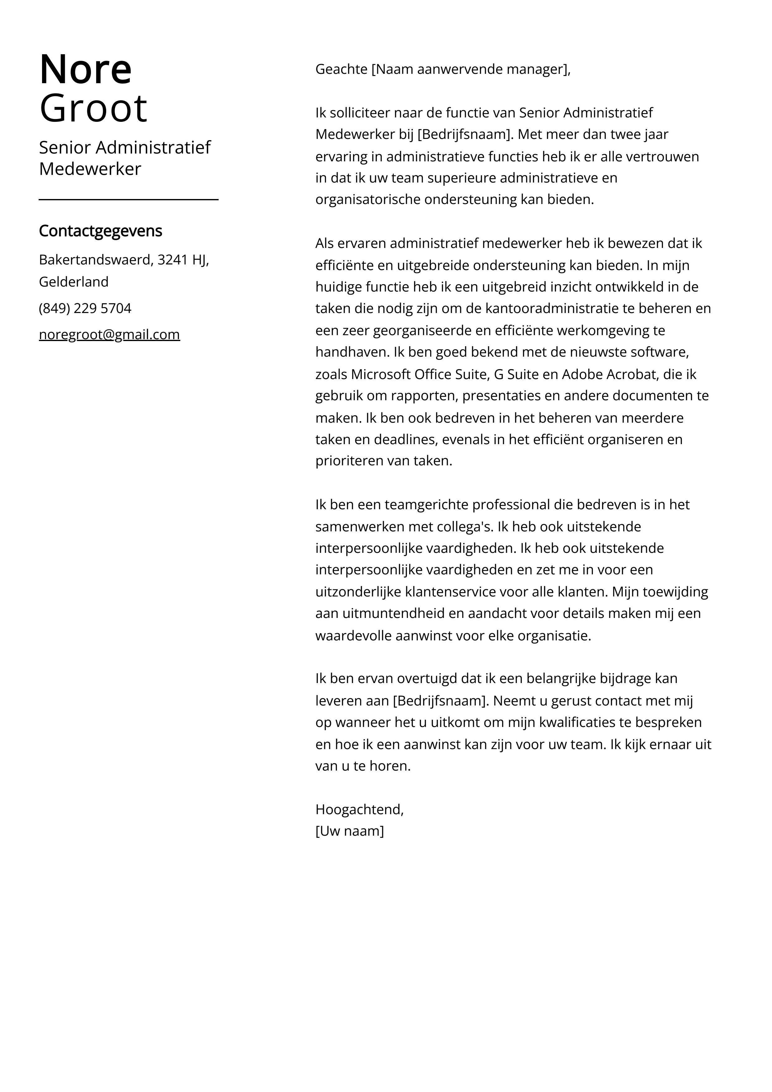 Senior Administratief Medewerker Sollicitatiebrief Voorbeeld