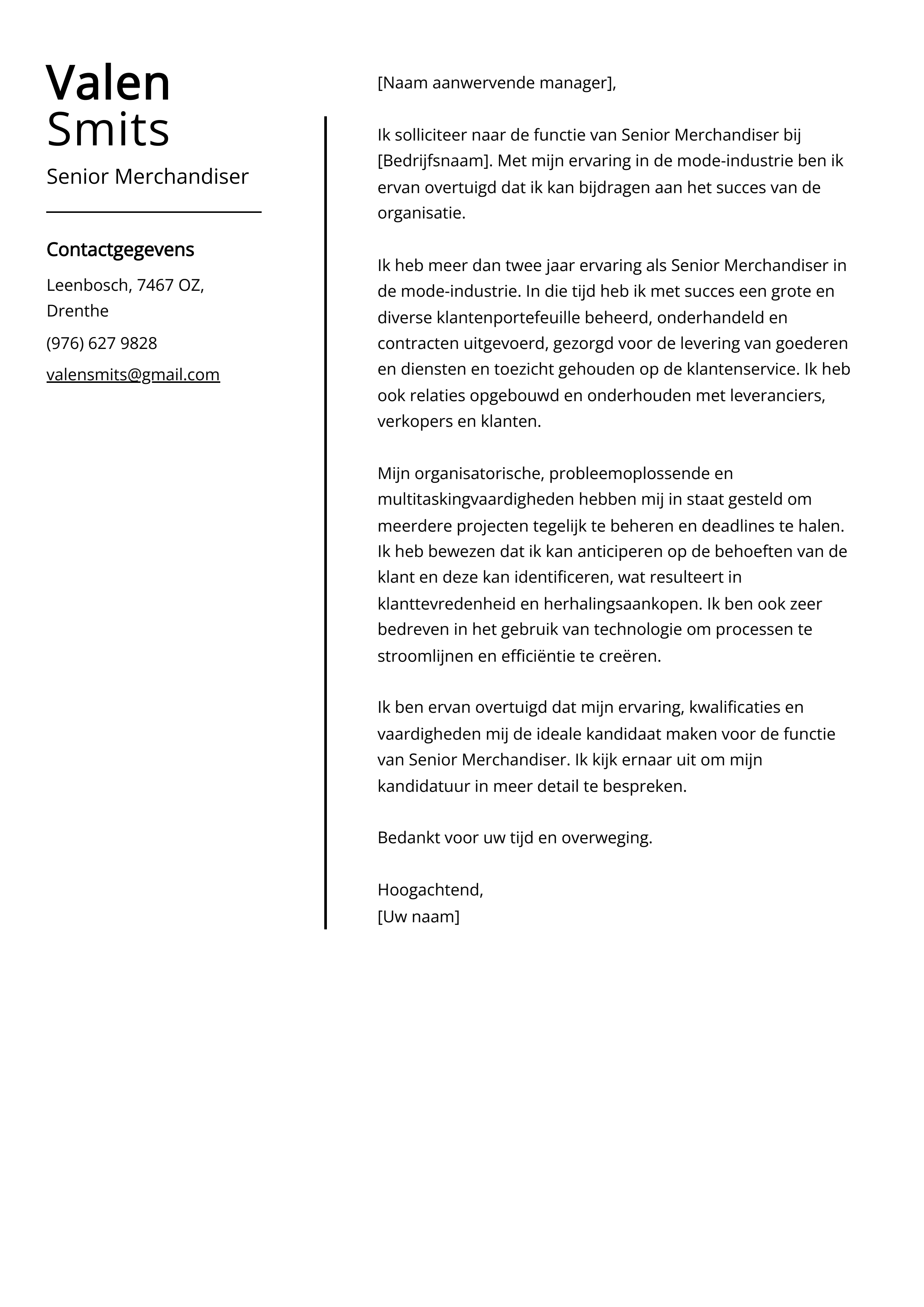 Senior Merchandiser Voorbeeld sollicitatiebrief