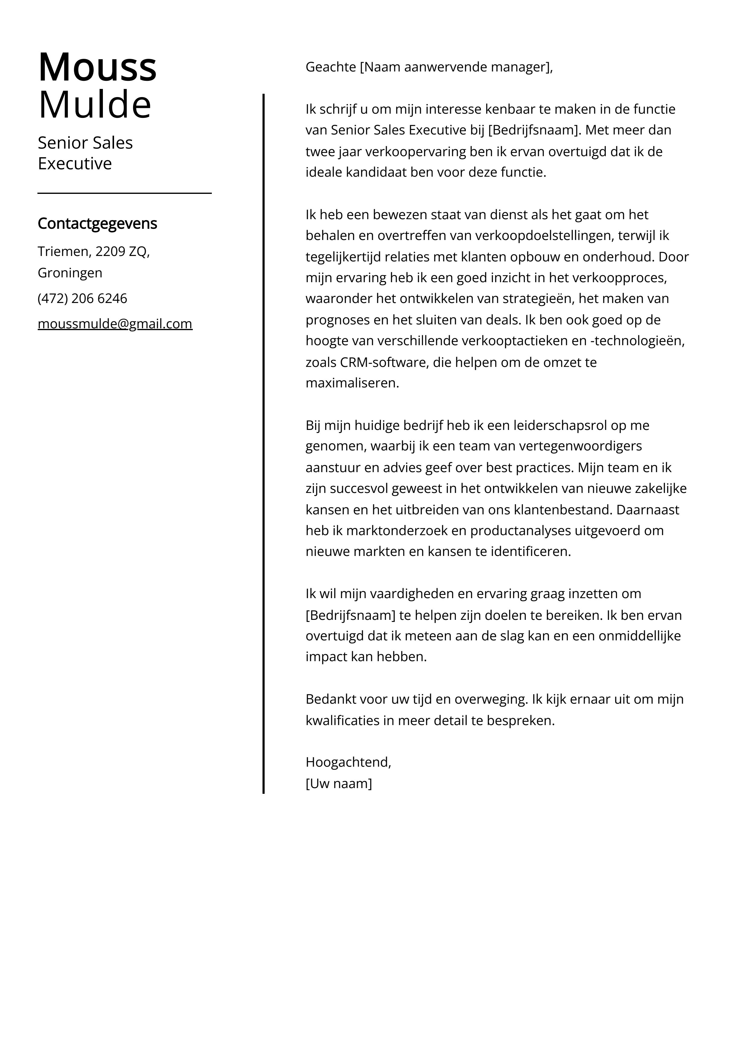 Senior Sales Executive Voorbeeld sollicitatiebrief