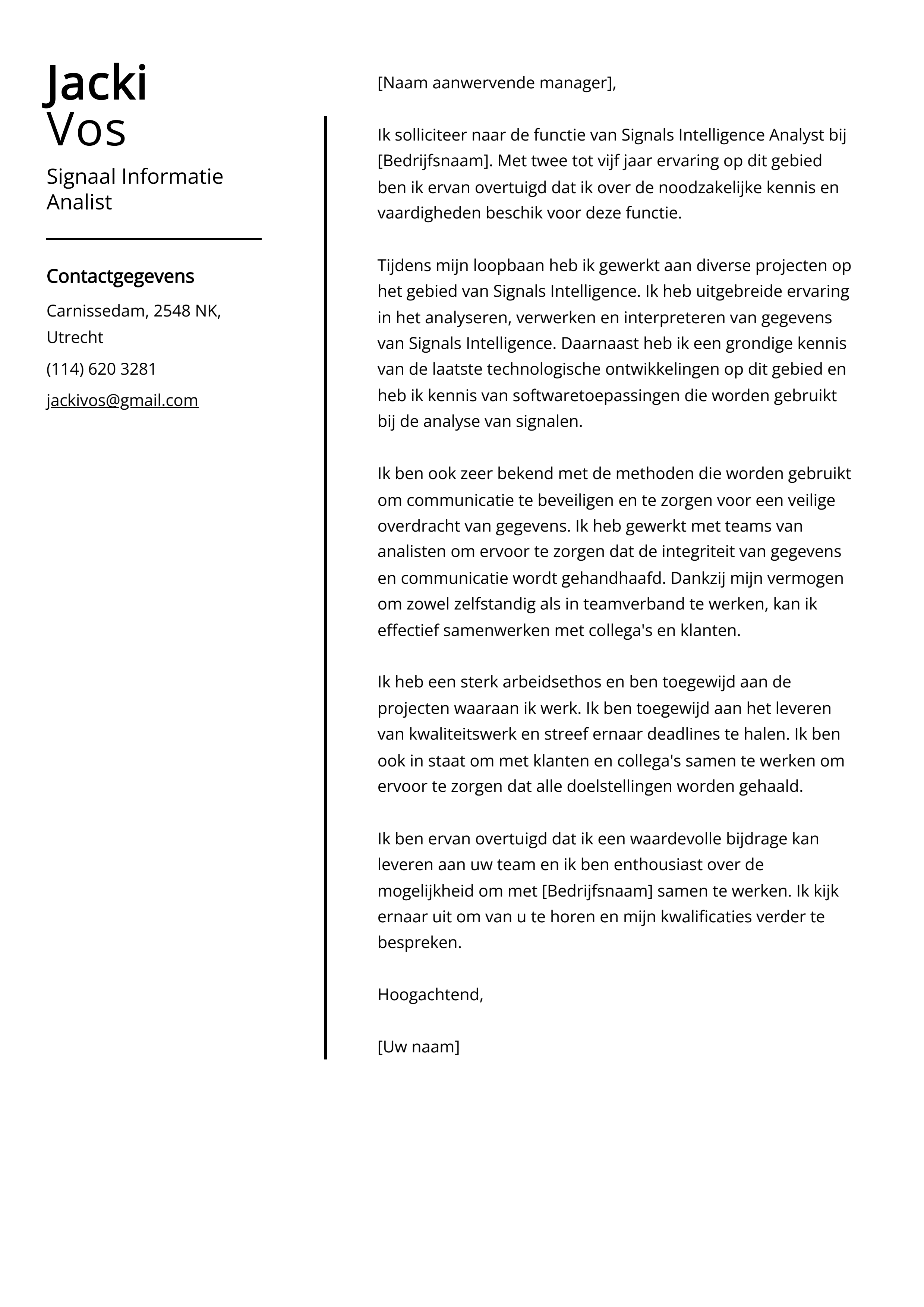 Signaal Informatie Analist Sollicitatiebrief Voorbeeld