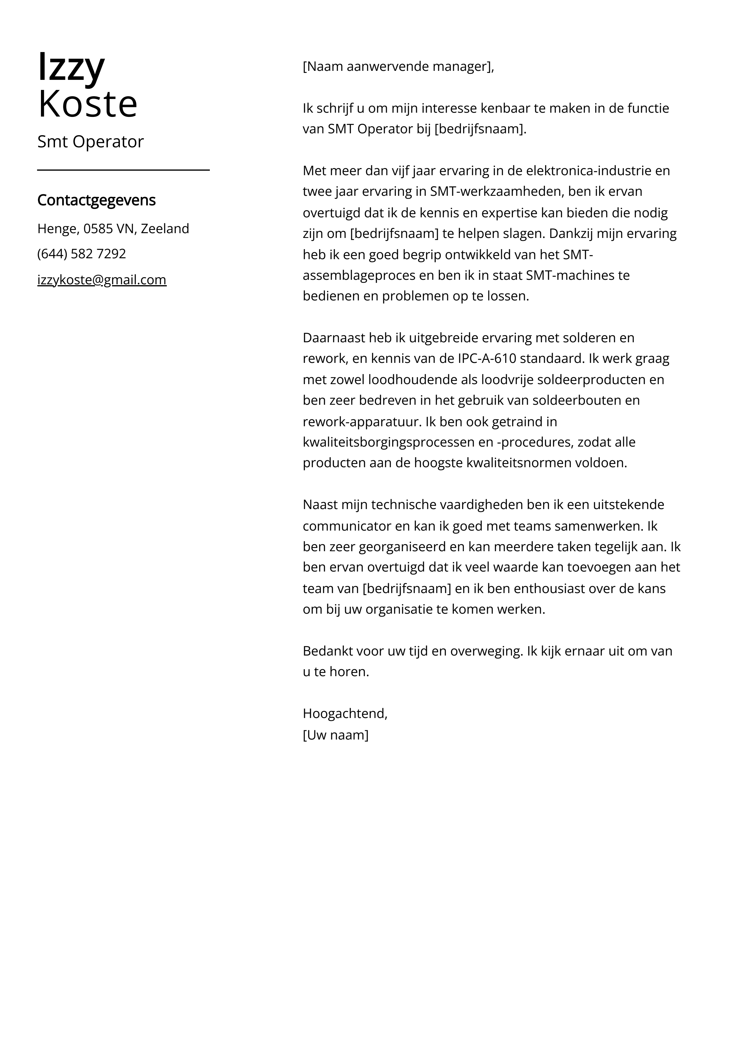 Smt Operator Voorbeeld sollicitatiebrief