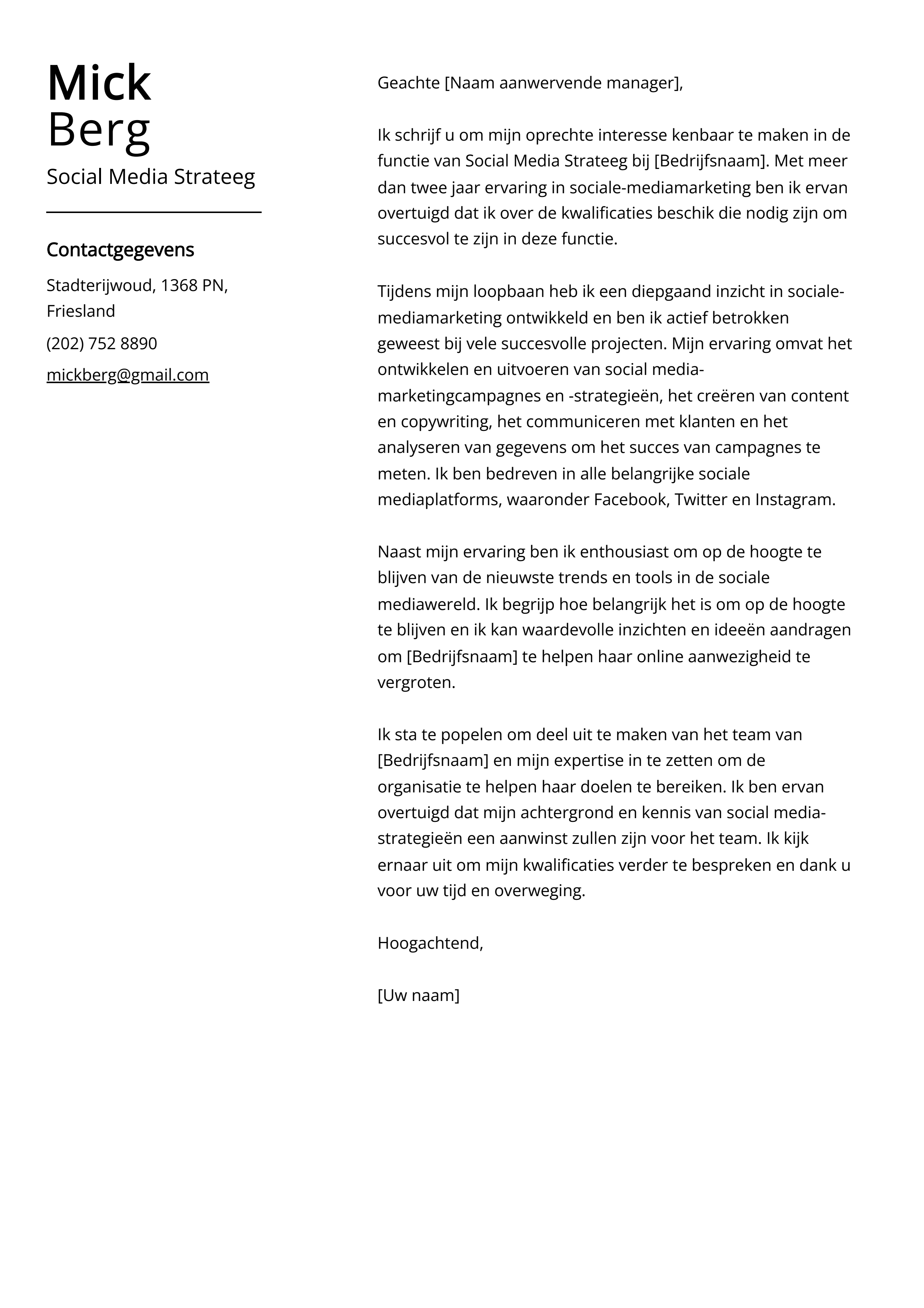 Voorbeeld sollicitatiebrief sociale media